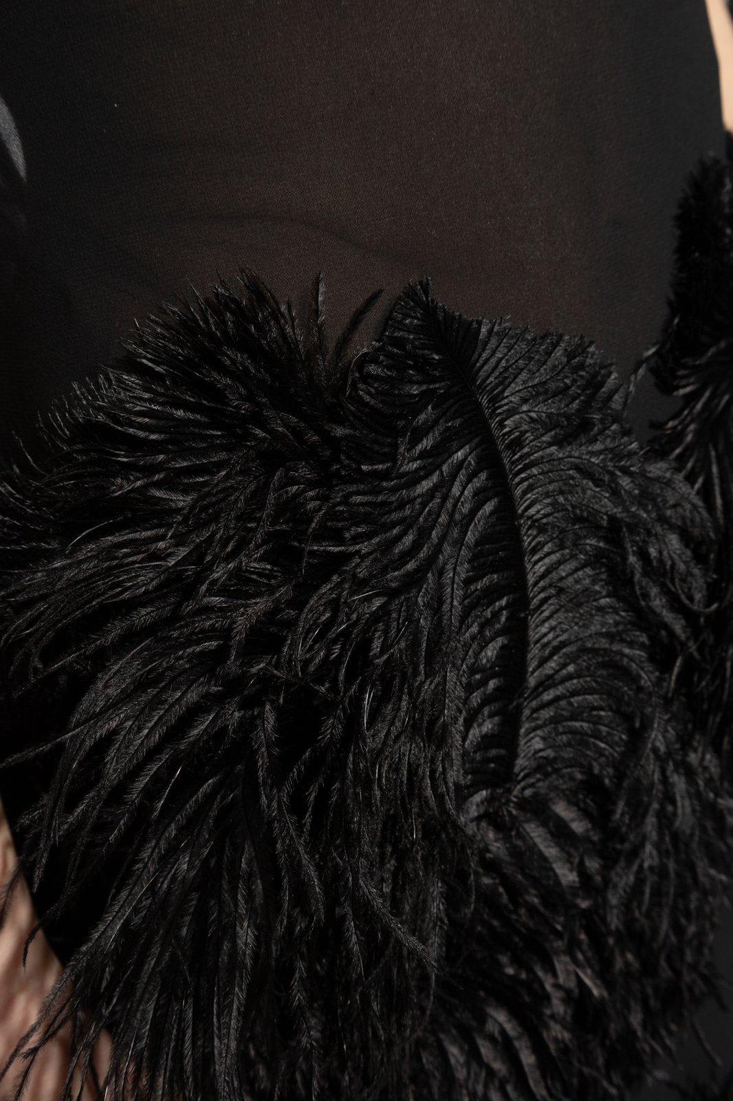 Shop Attico Feather Embellished Spaghetti Strap Midi Dress In Black