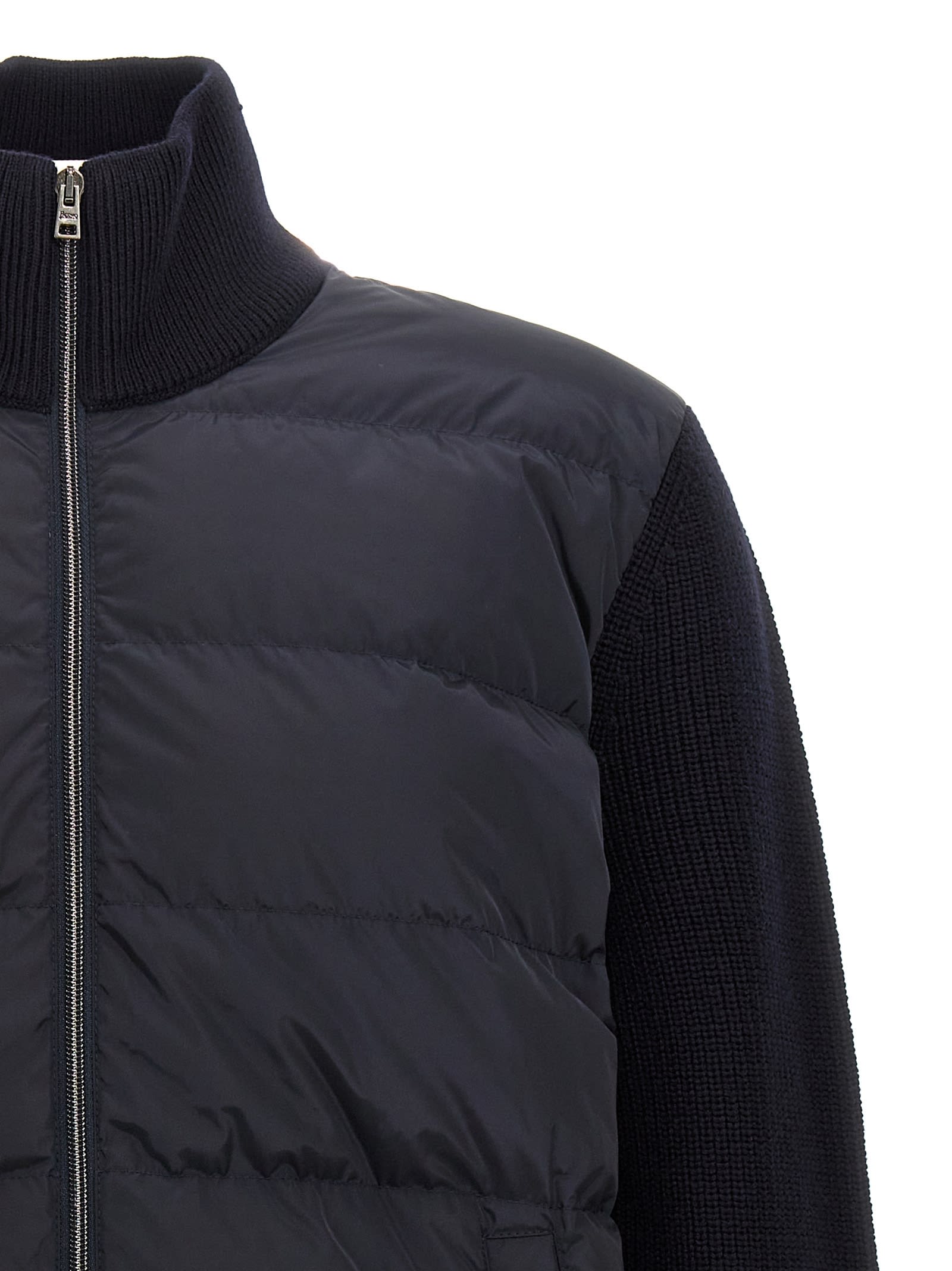 Herno L And Padded Nylon Full-zip Cardigan In Blue