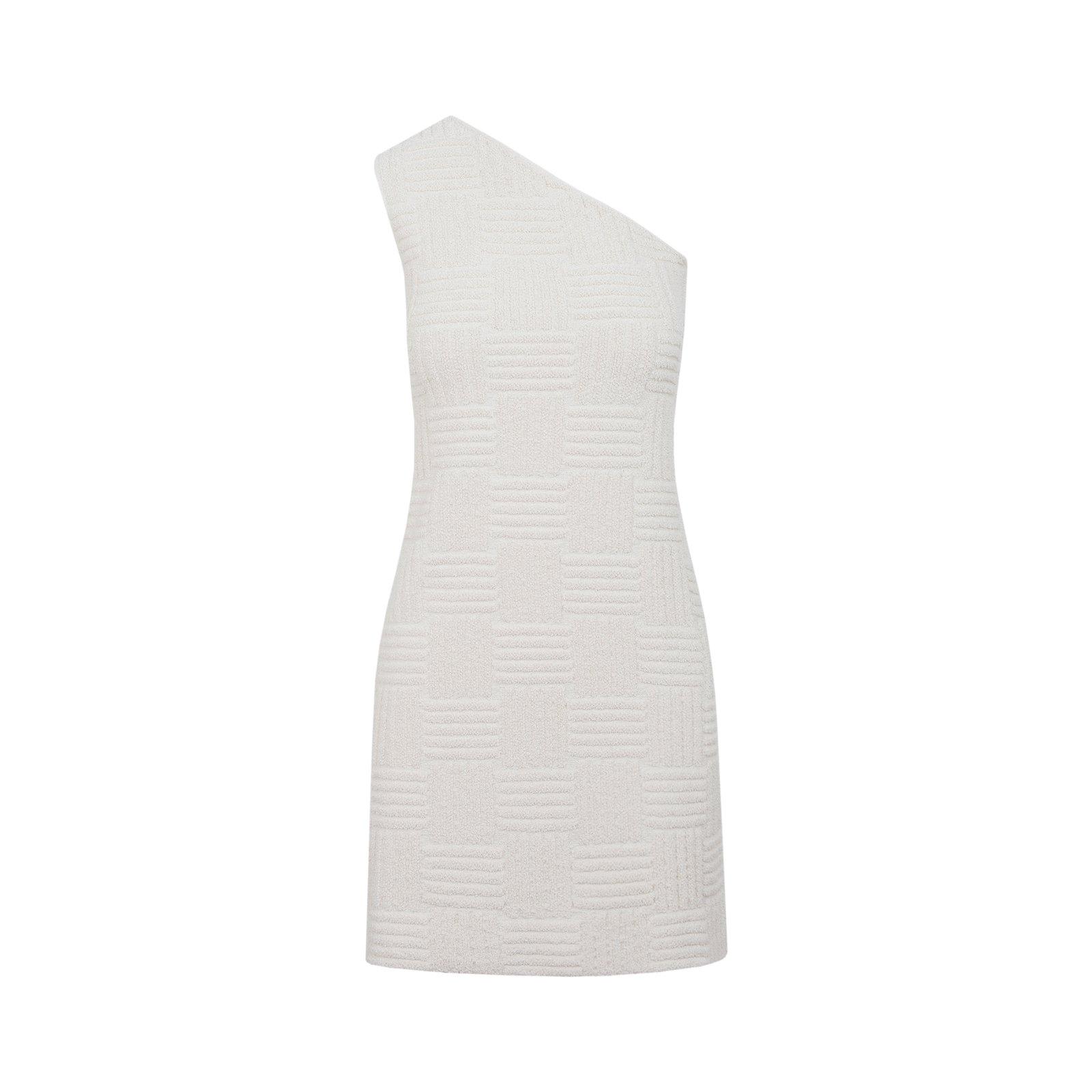 Shop Bottega Veneta Jacquard One-shoulder Mini Dress In Ivory