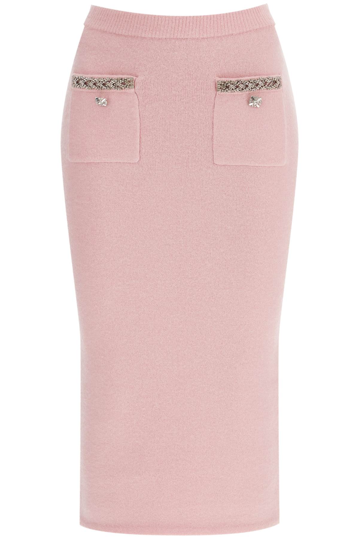 Shop Self-portrait Knitted Midi Skirt In Seven In Pink (pink)