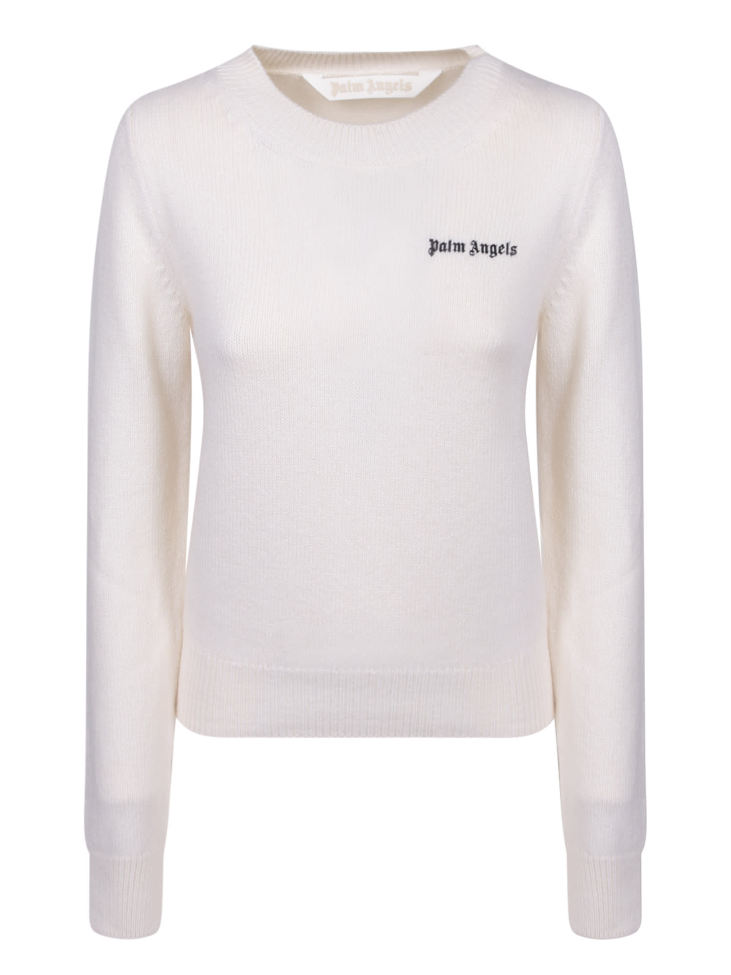 Shop Palm Angels Chest Logo Cream Sweater In White