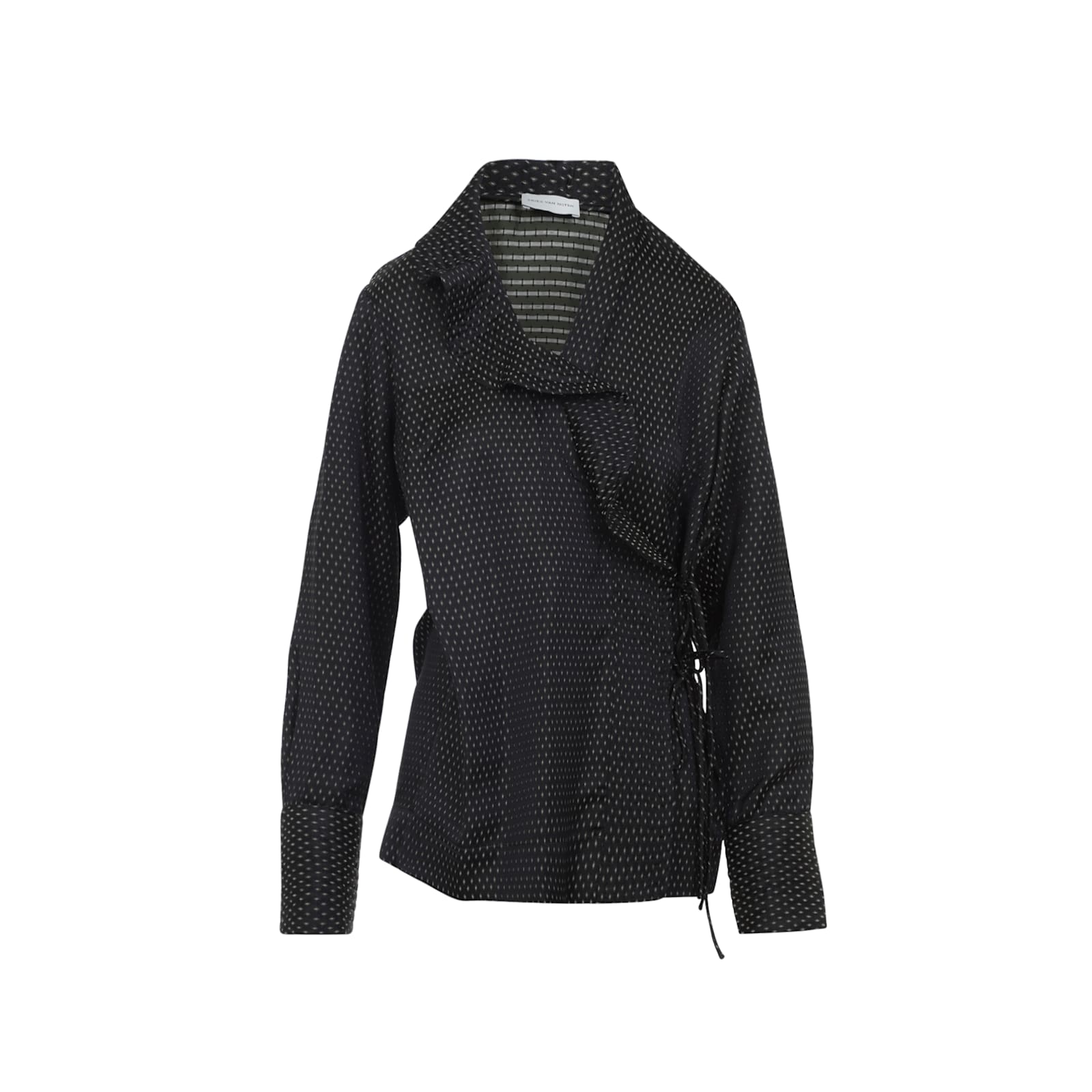 Dries Van Noten Long Sleeve Wrap Shirt With Ruffled Collar In Black