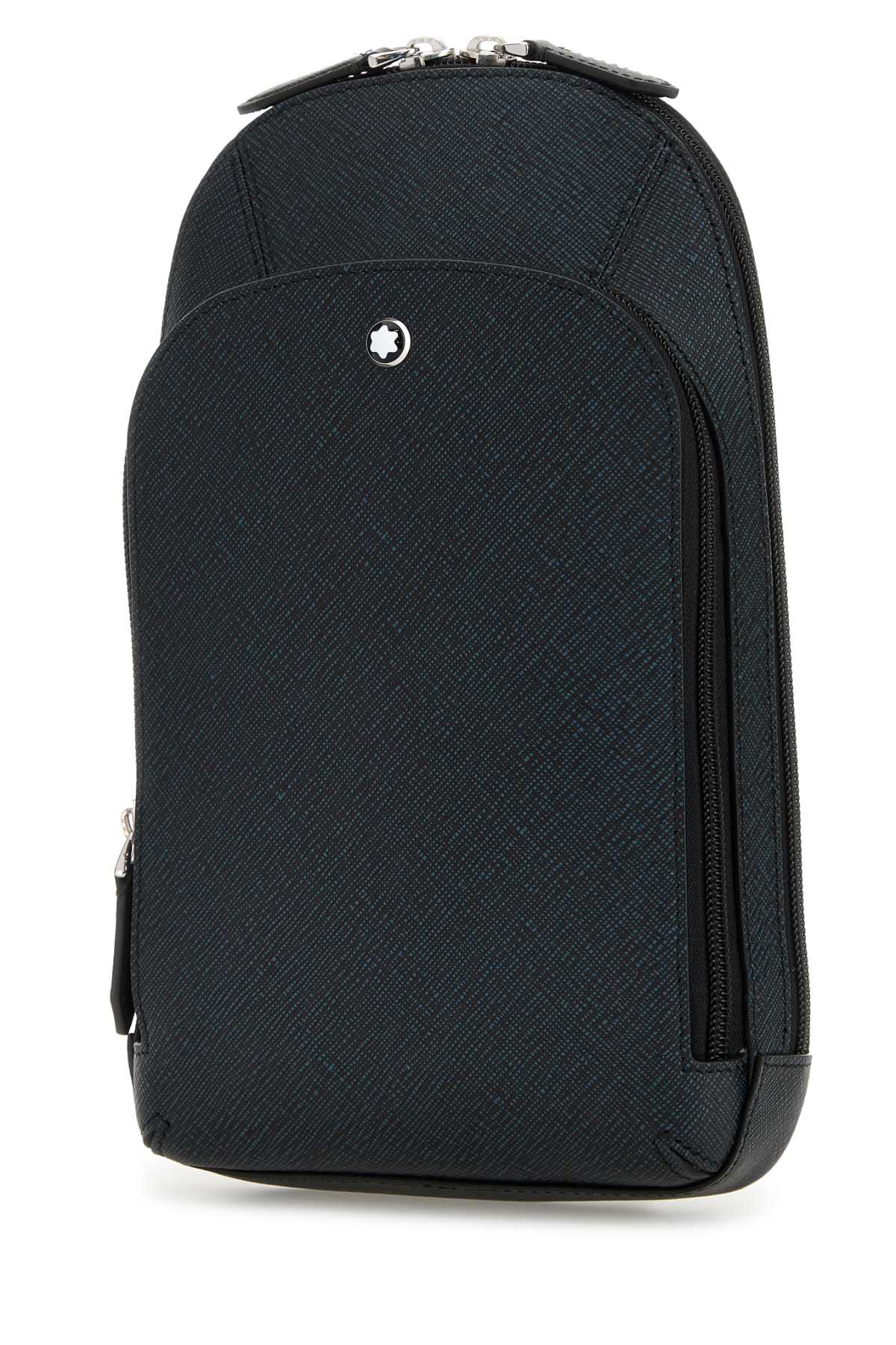 Montblanc Textured Leather Crossbody Messenger Bag In Black