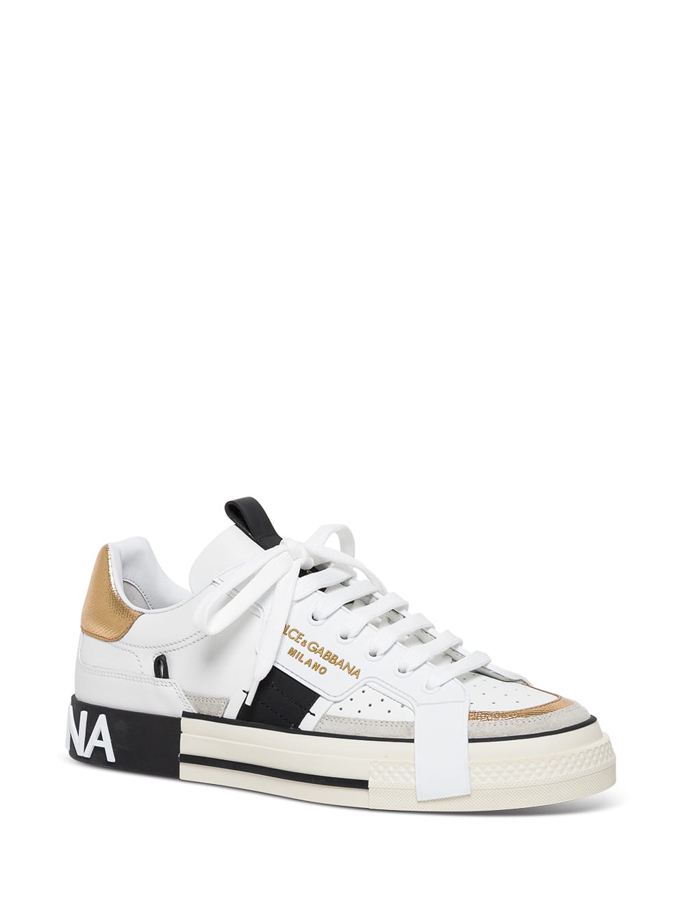 Shop Dolce & Gabbana Custom Leather Sneakers With Metallic Inserts In White