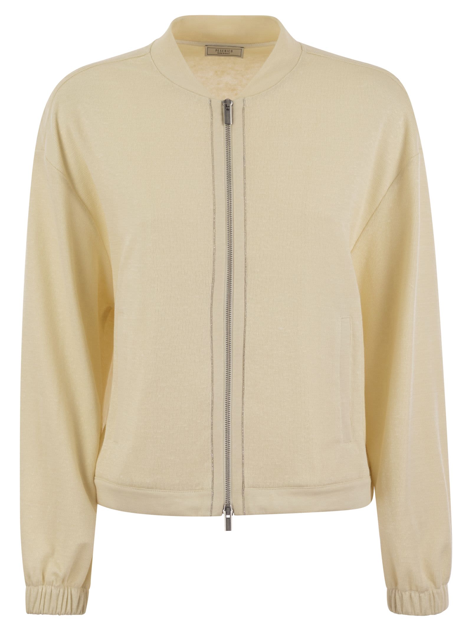 Shop Peserico Cotton And Linen Zipped Sweatshirt In Cream