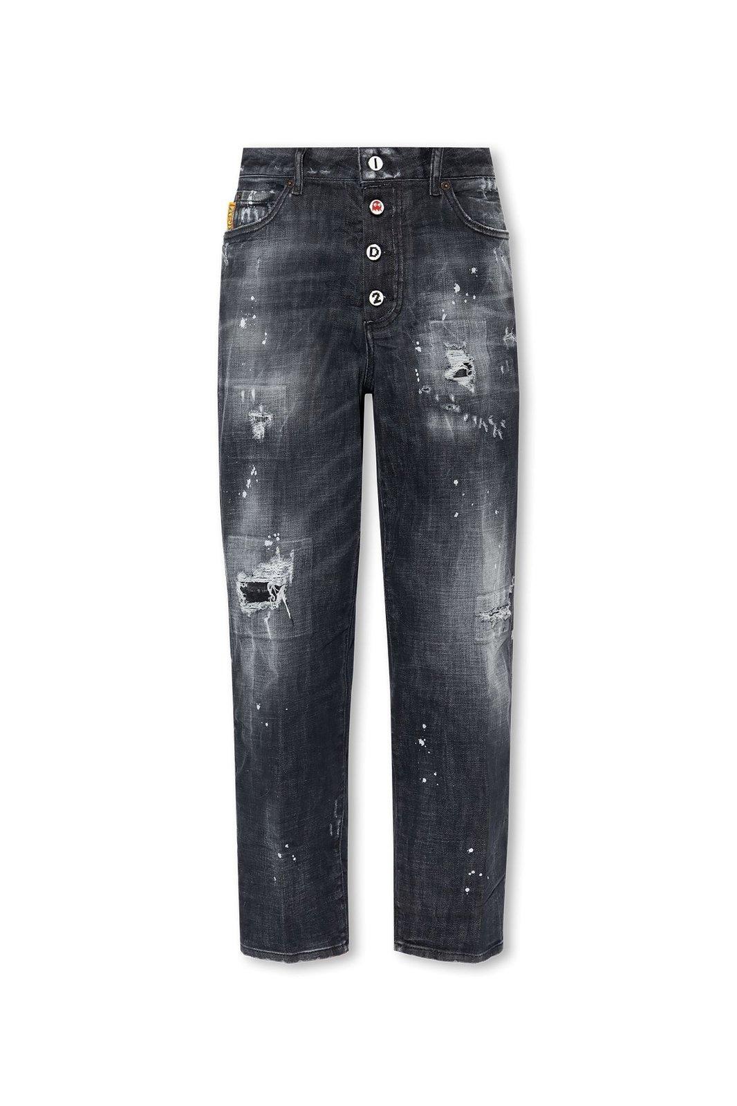 Paint Splatter Effect Distressed Jeans