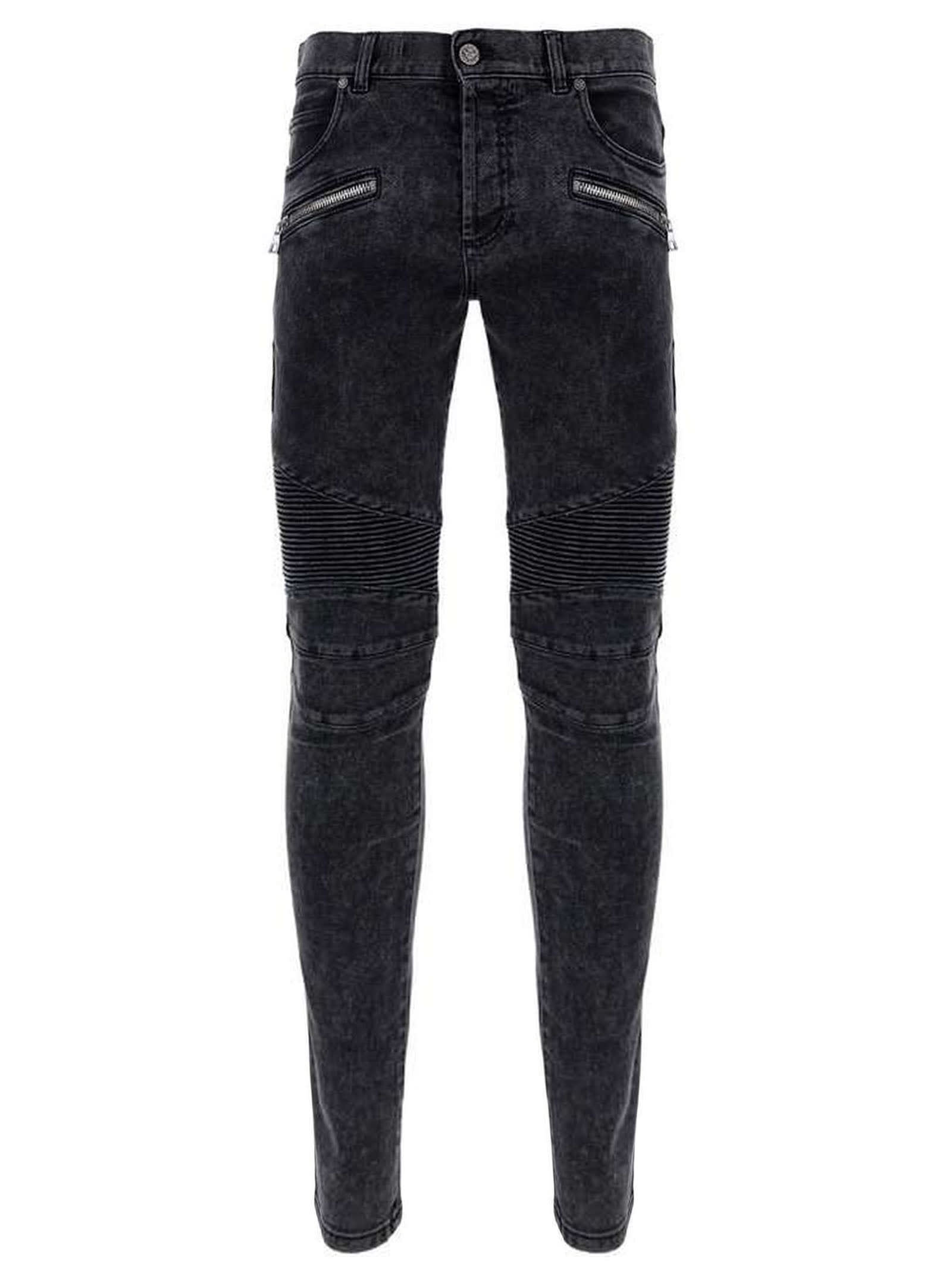 Balmain Black Cotton Biker Jeans