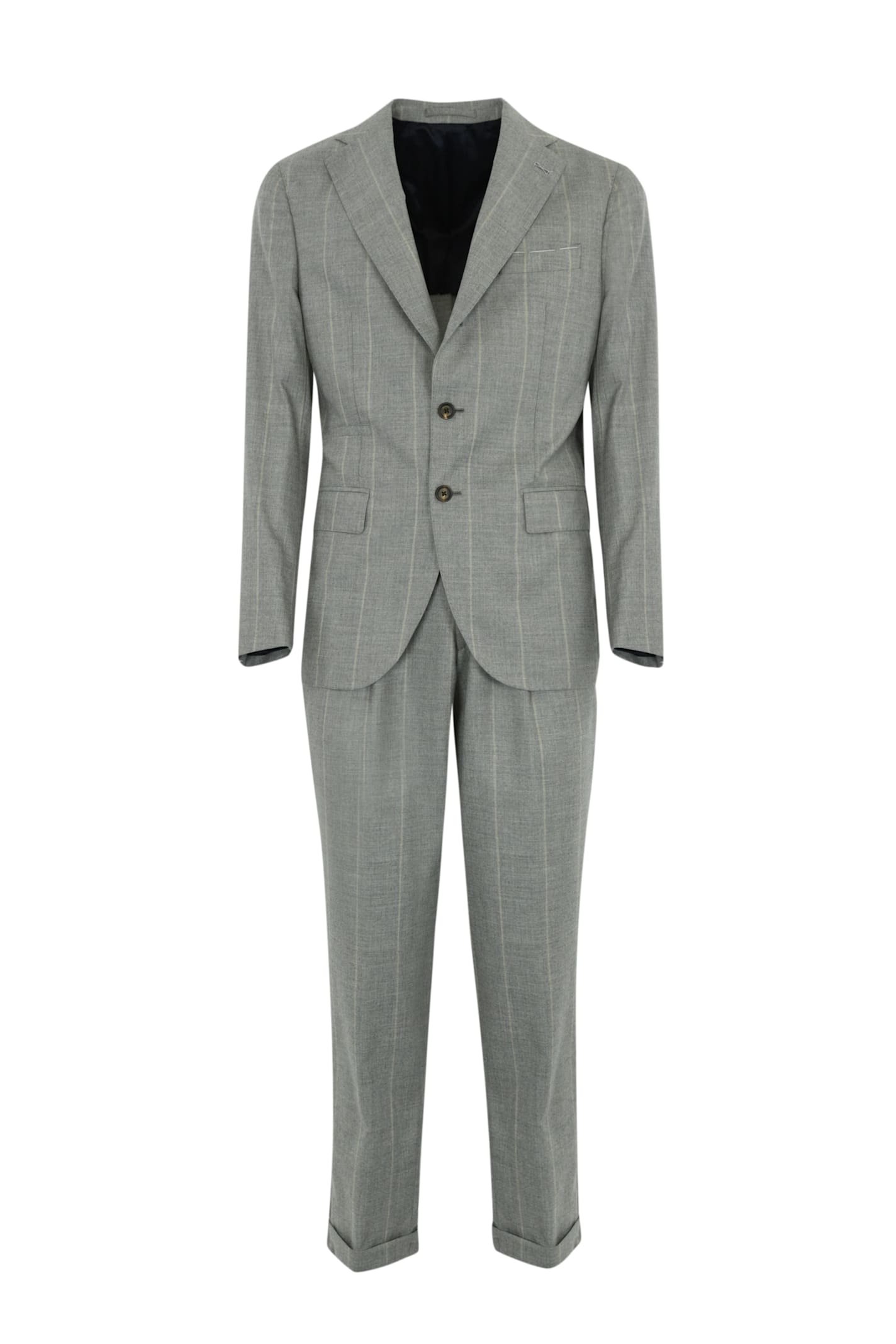 Single-breasted Pinstripe Suit In Gray Cashmere