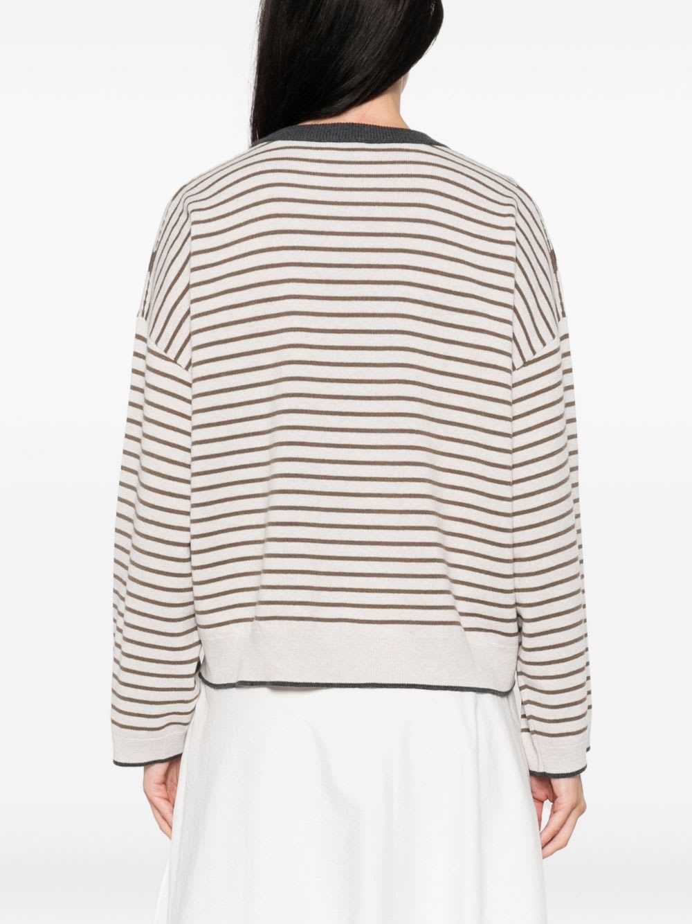 Brunello Cucinelli Striped Crew Neck Sweater In White