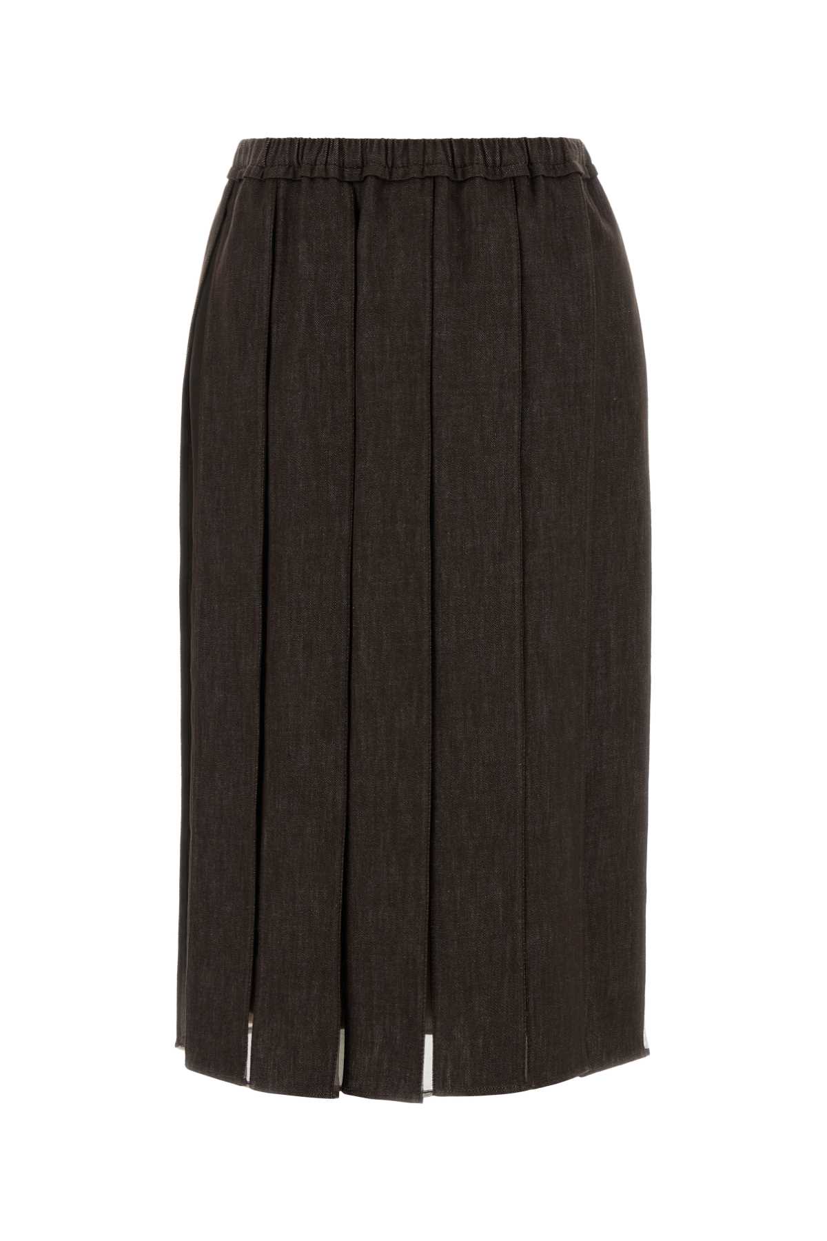 Brunello Cucinelli Brown Denim And Silk Skirt