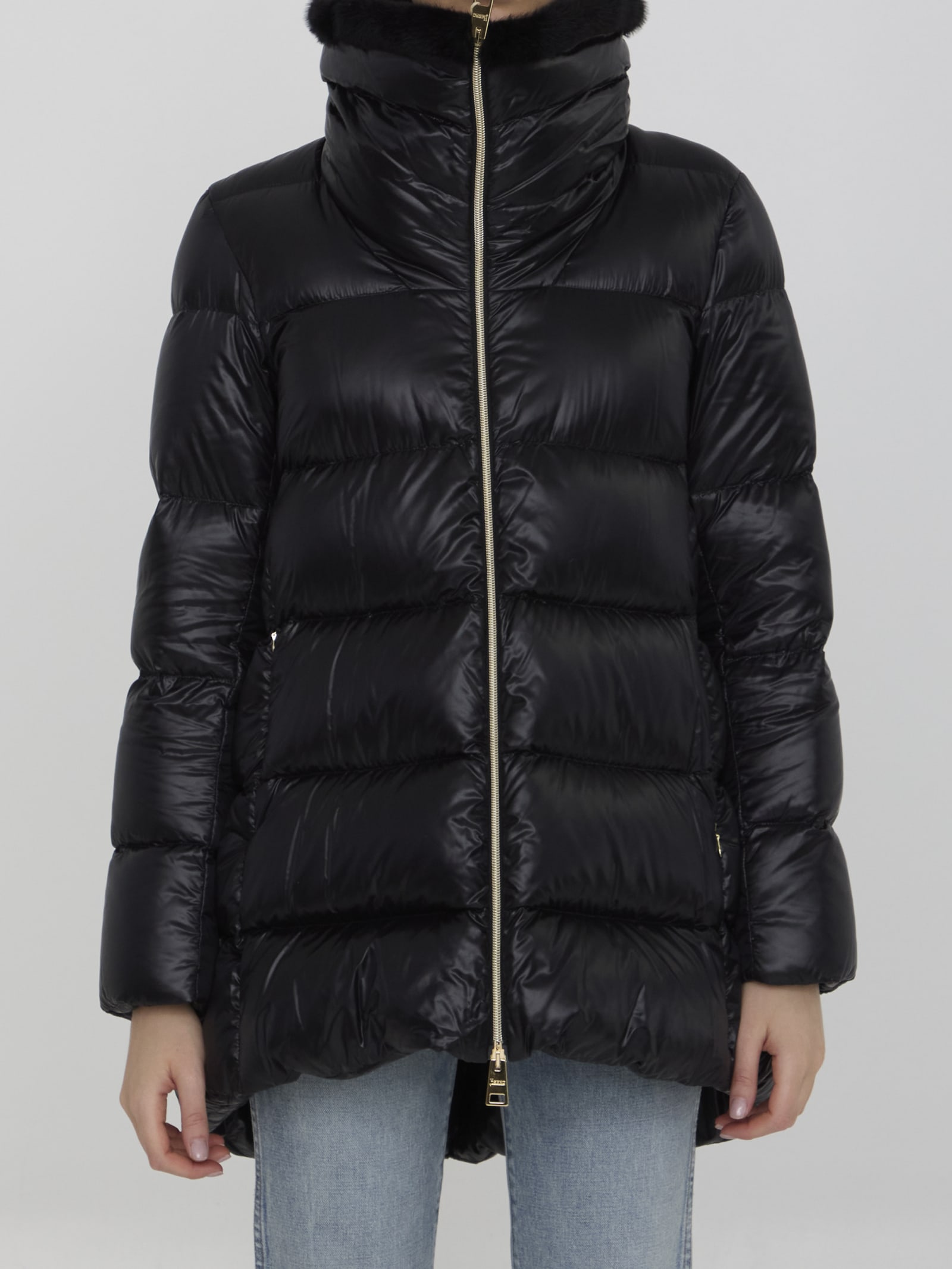 Down Jacket In Nylon And Eco-fur