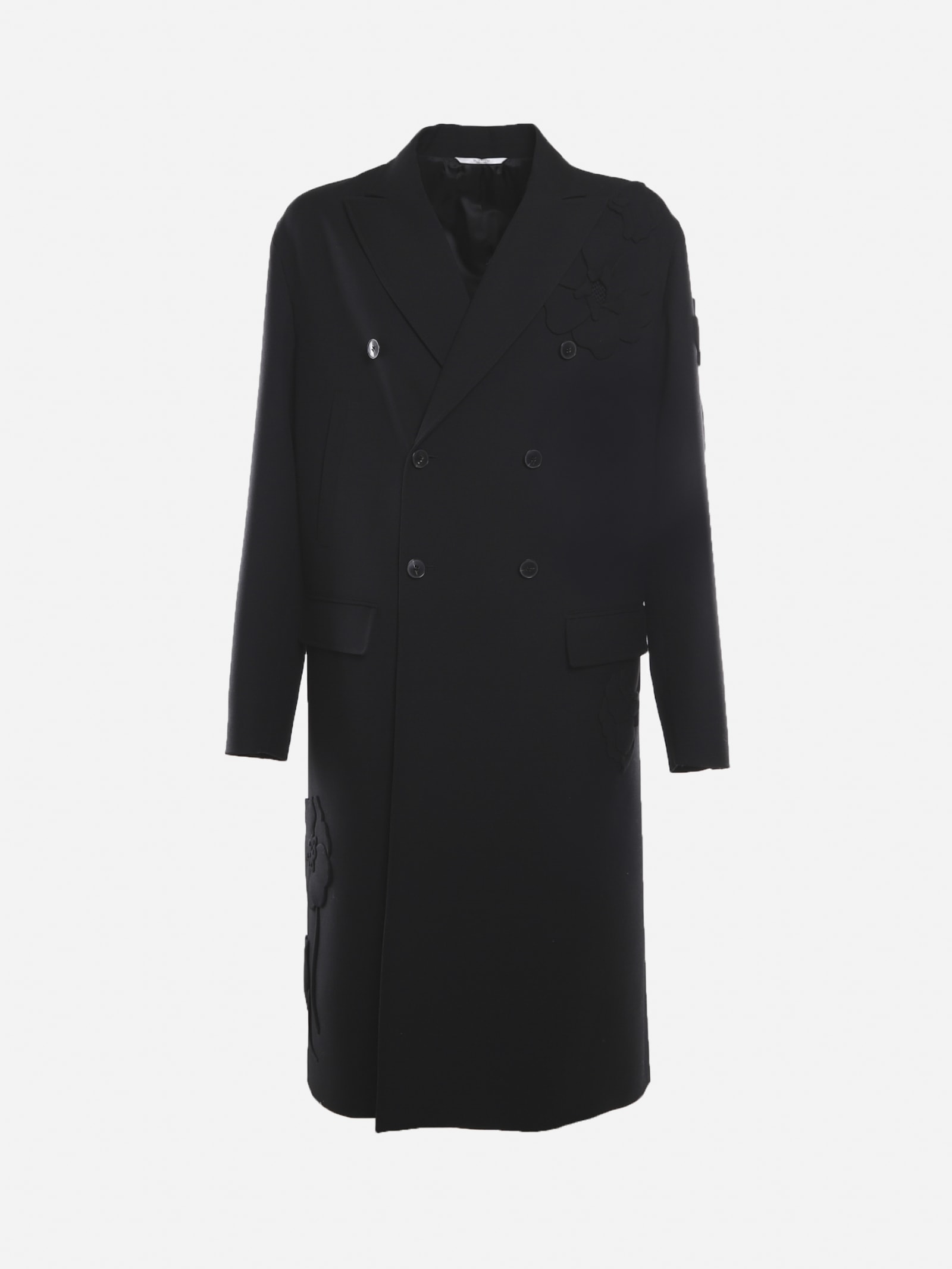 Valentino Virgin Wool Coat With Mens Garden Embroidery