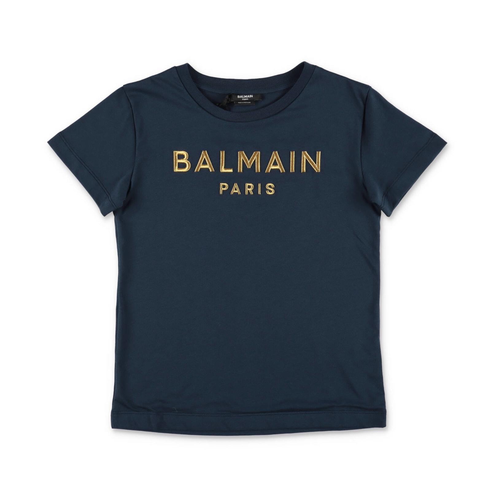Balmain Kids'  T-shirt Blu In Jersey Di Cotone Bambina