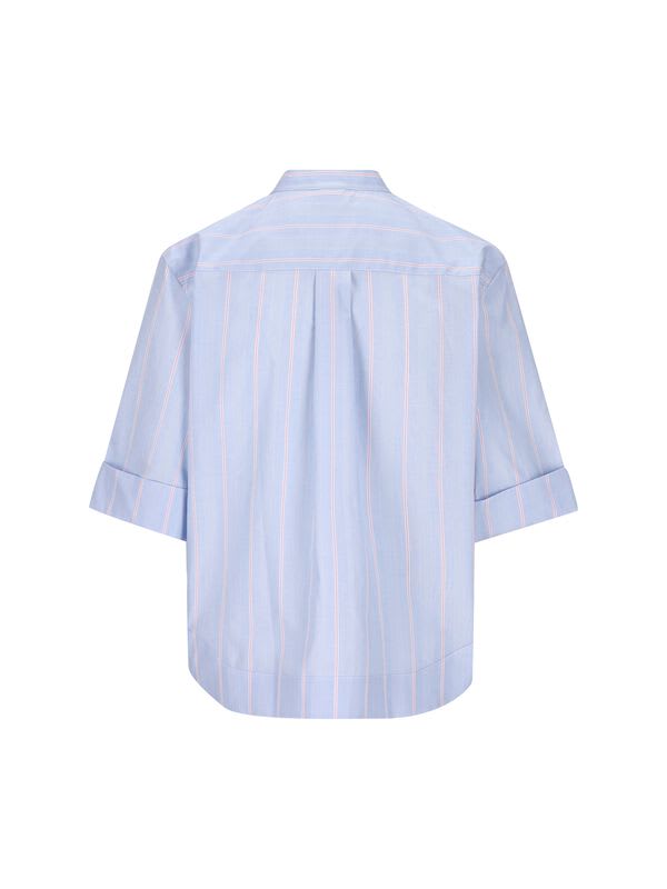 Shop Fay Poepelin Shirt With Mandarin Collar In Azzurro/rosa