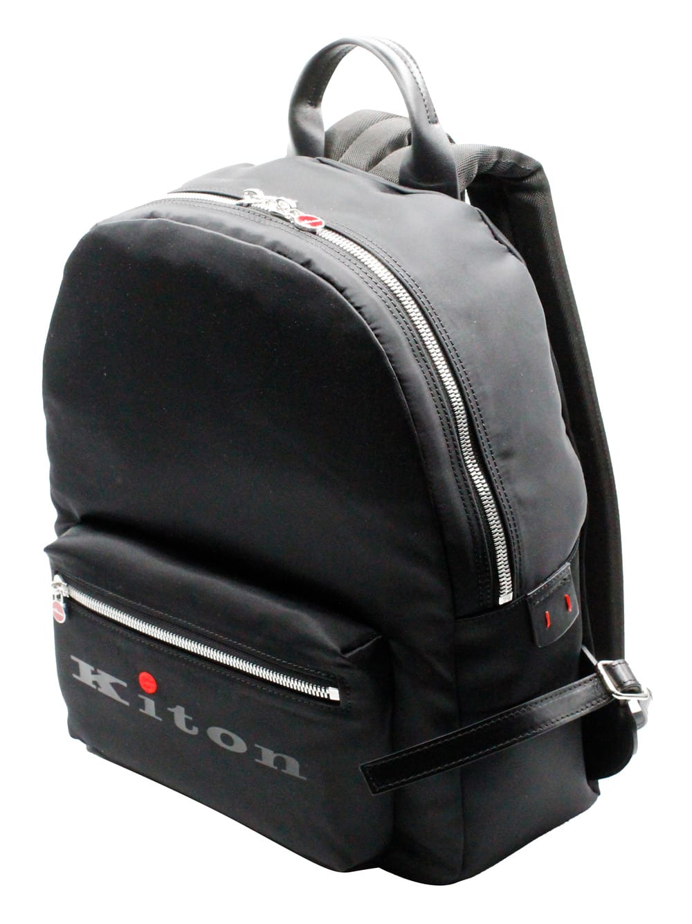 Shop Kiton Backpack In Technical Fabric With Leather Inserts And Adjustable Shoulder Straps. Logo On The Front  In Black