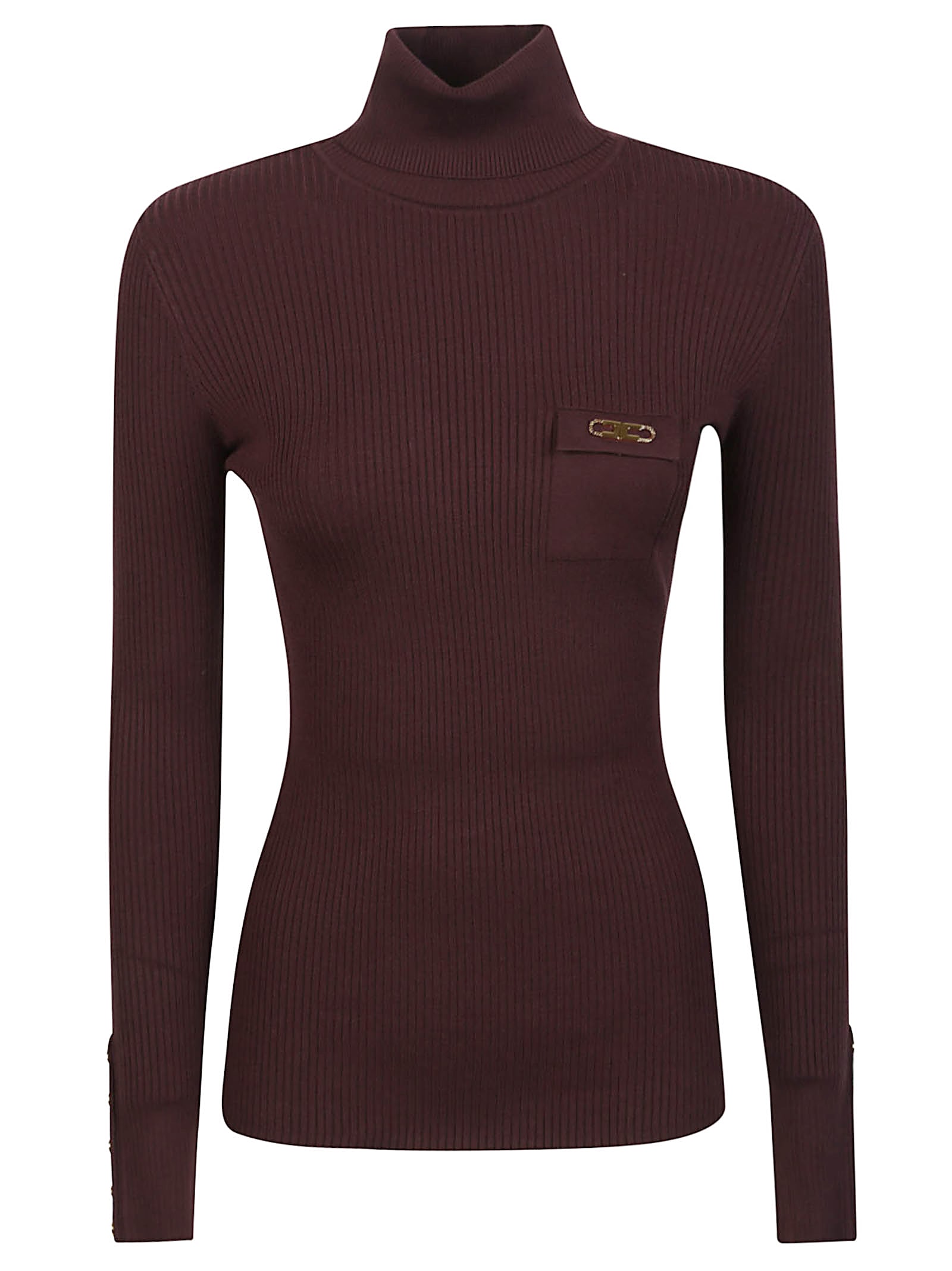 Elisabetta Franchi Tricot Turtle Neck Sweater In Burgundy