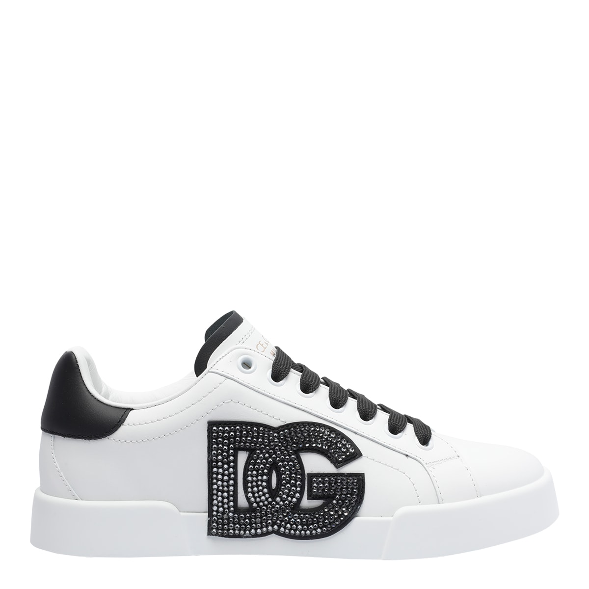 Dolce & Gabbana Portofino Rhinestone-embellished Logo Sneakers In White