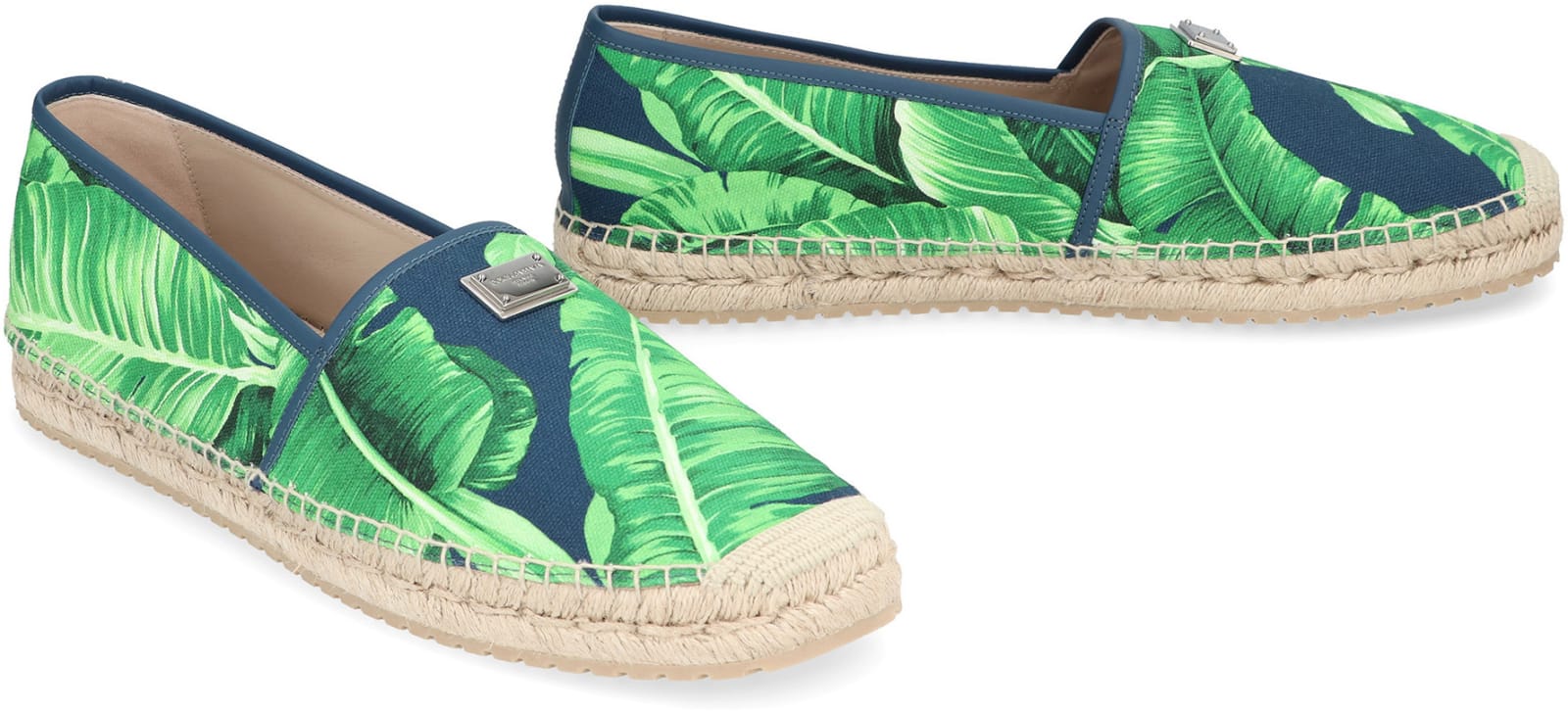 Dolce & Gabbana Blue Canvas Espadrilles For Men With Banano Print In Blue
