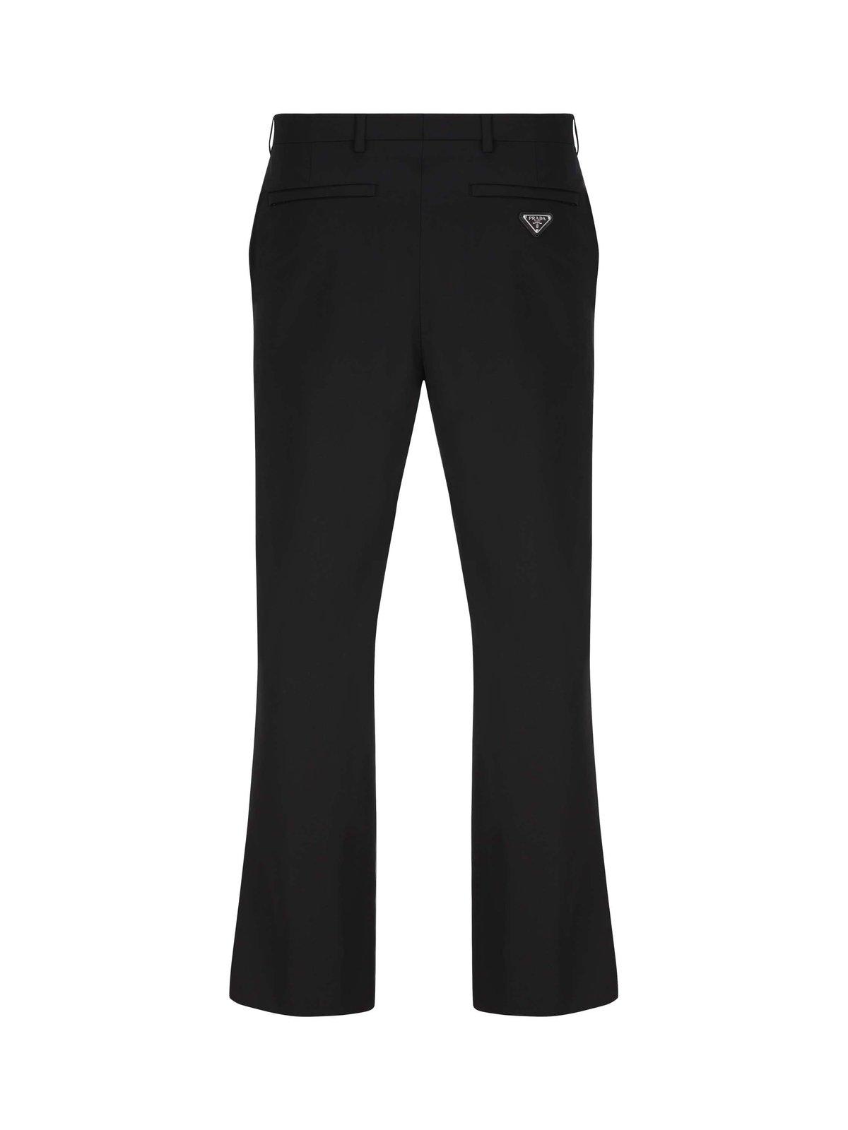 Prada Logo-plaque Cropped Tailored Trousers In F0002