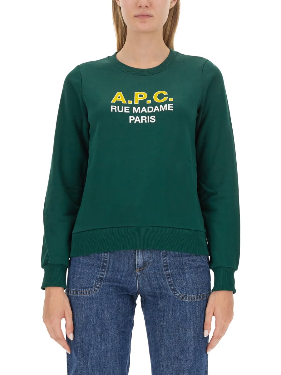 Shop Apc Sweatshirt With Logo In Green