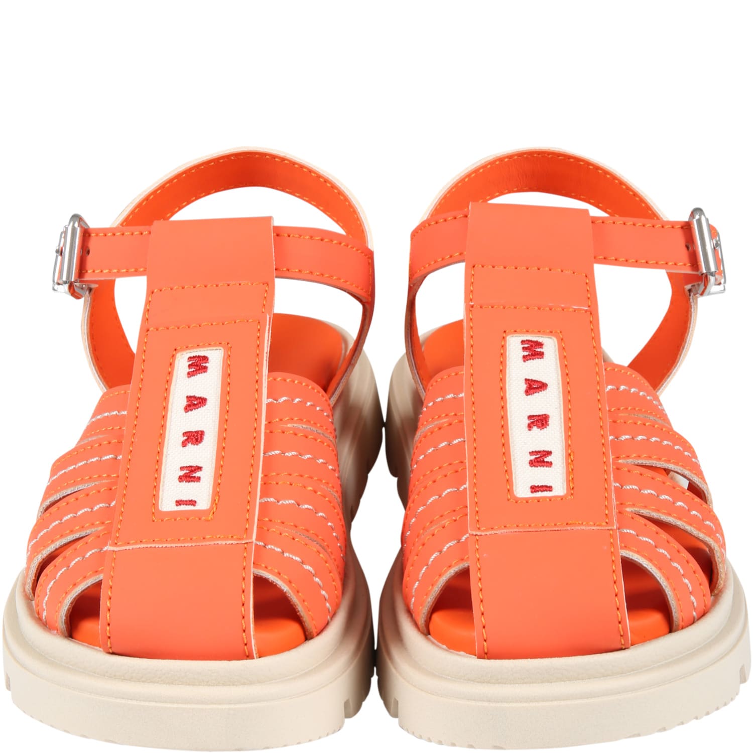 Shop Marni Orange Sandals For Girl With Red Logo
