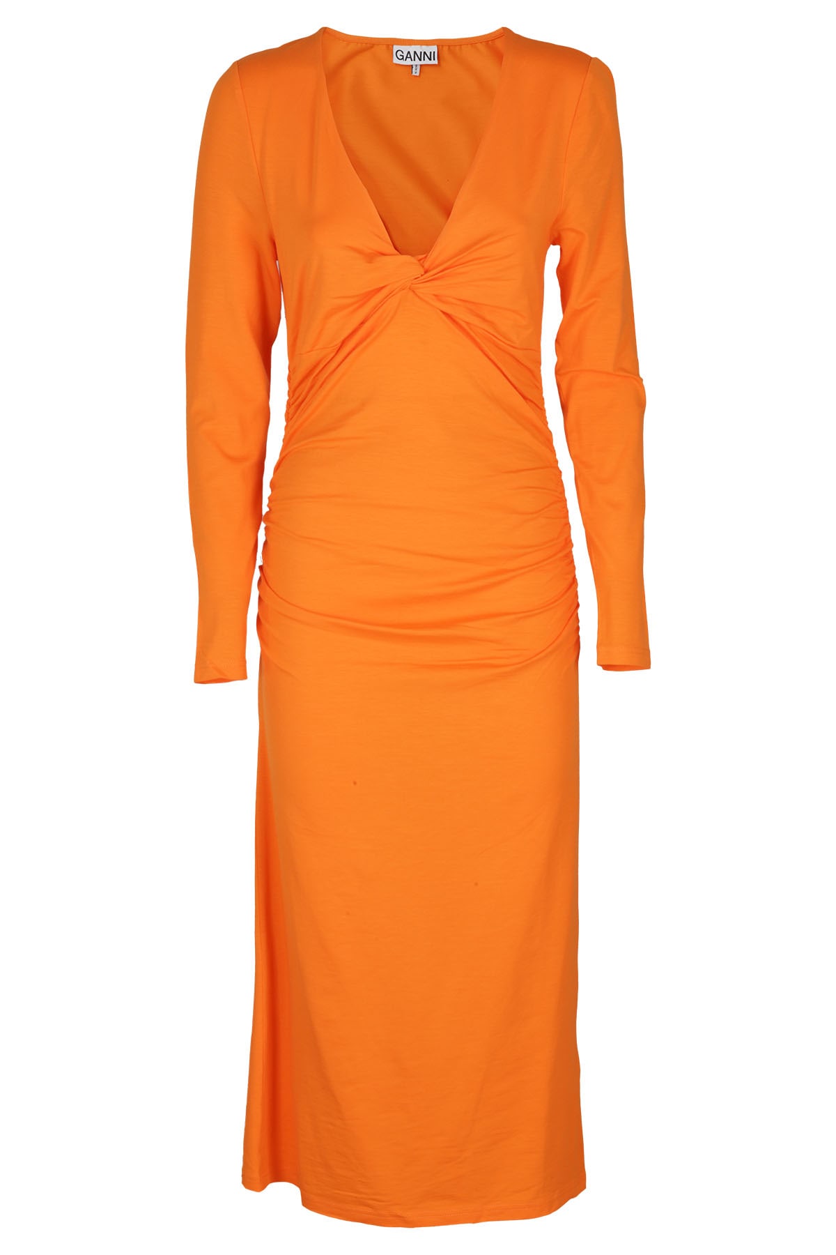 Shop Ganni Midi Dress In Vibrant Orange