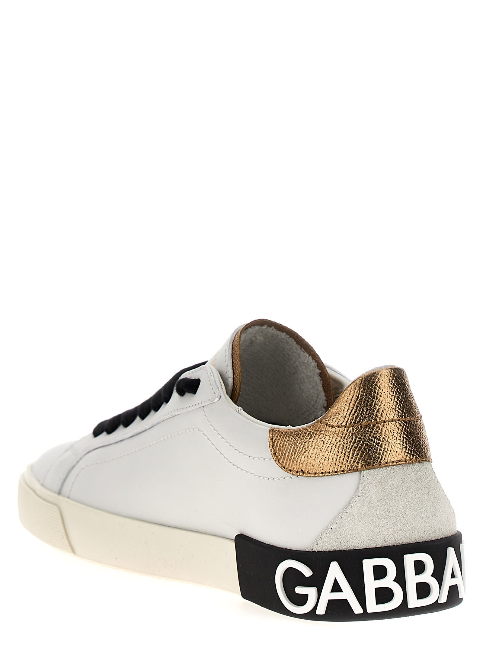 Shop Dolce & Gabbana Portofino Vintage Sneakers In Bianco/oro