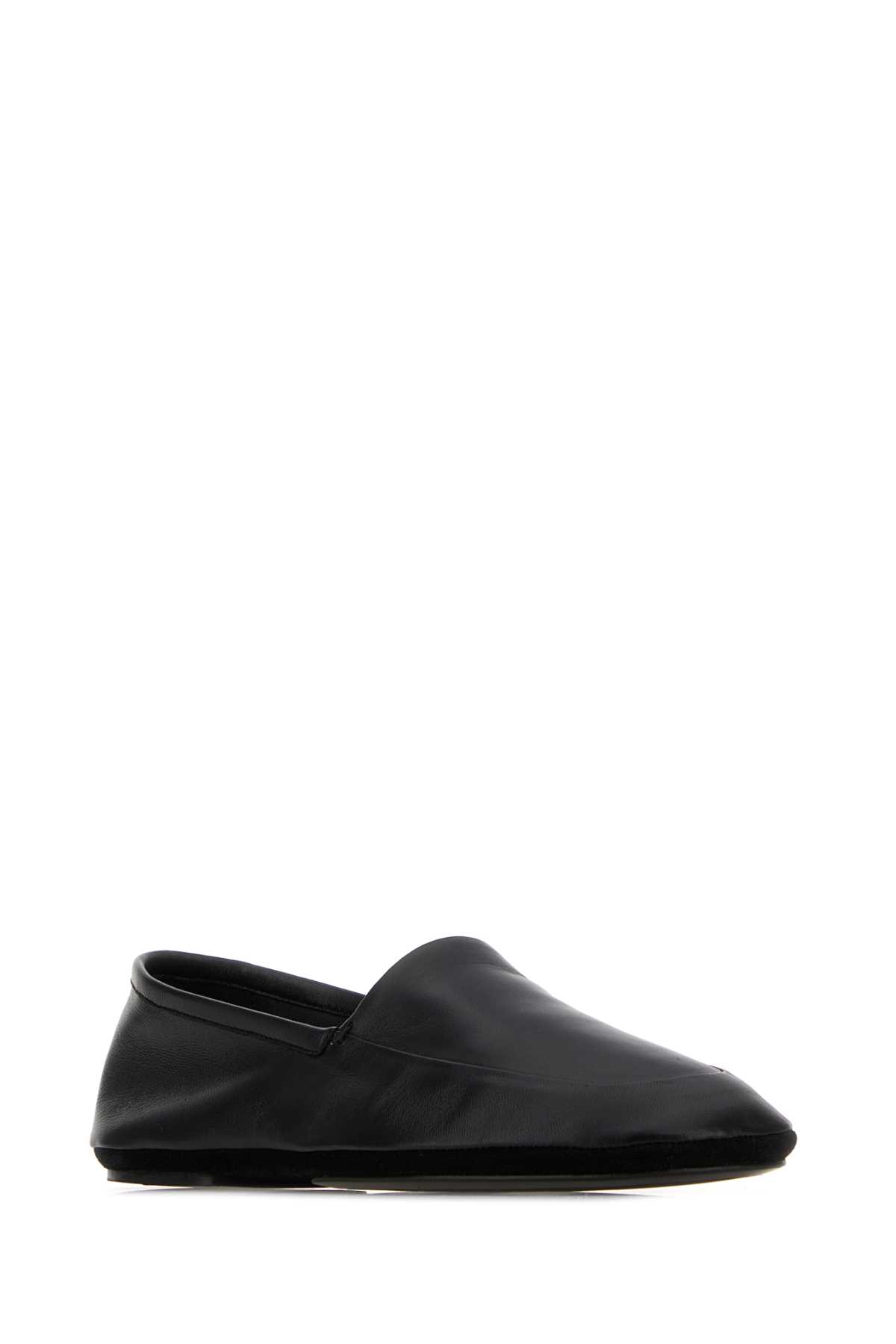 Lemaire Black Leather Indoor Slippers In Black
