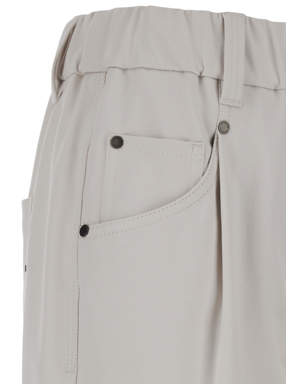 Shop Brunello Cucinelli White Pants With Elastic Waistband And Cuffs In Stretch Cotton Woman