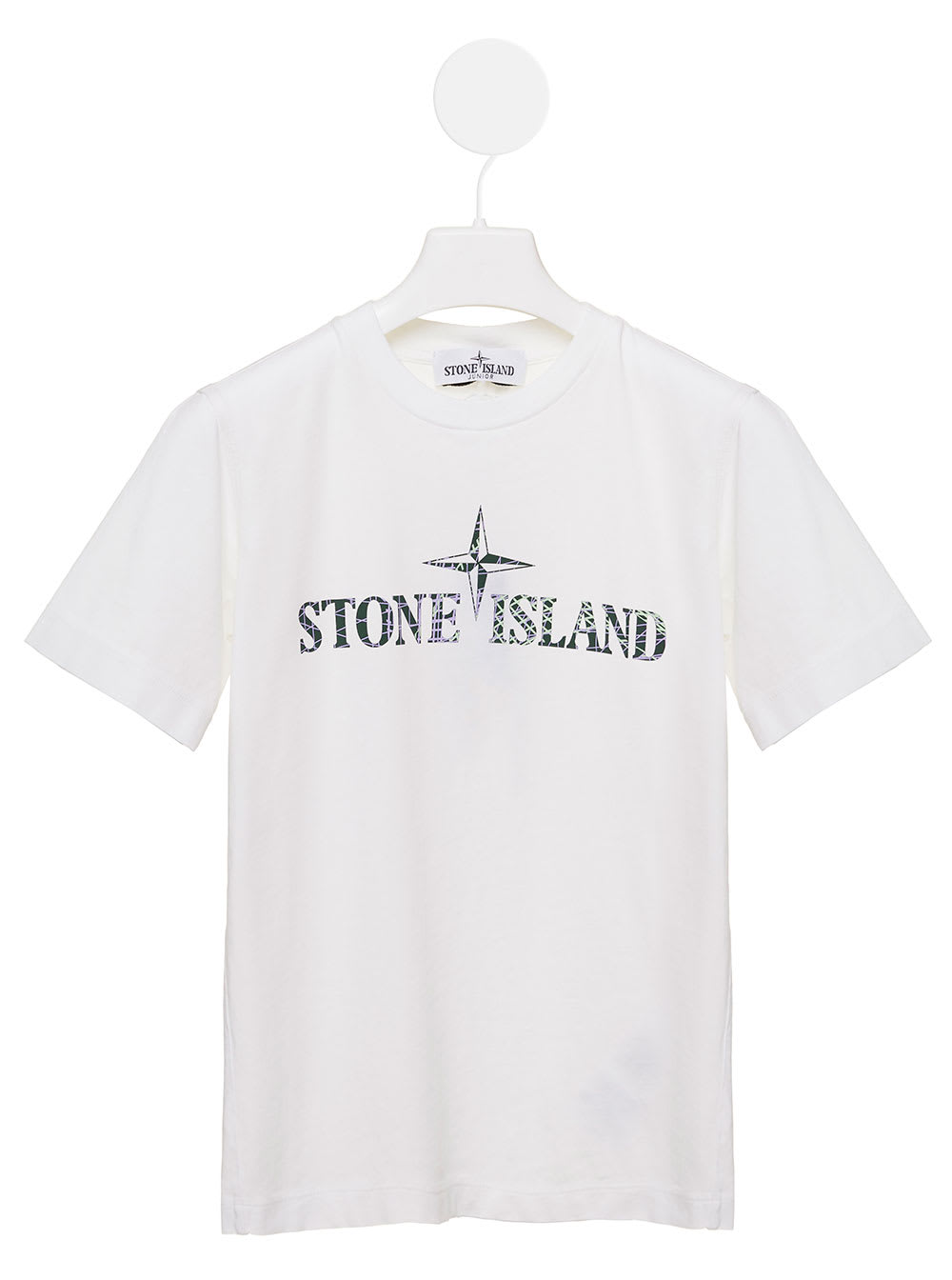 STONE ISLAND COTTON T-SHIRT WITH MINI LABEL Kids White