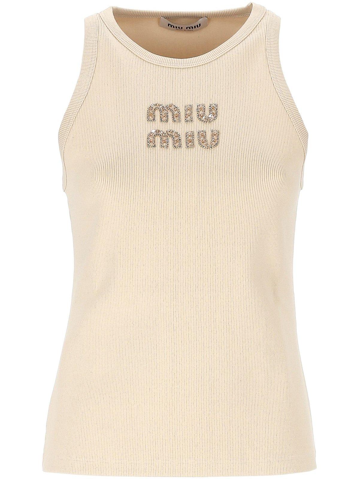 Logo-embellished Ribbed Sleeveless Top