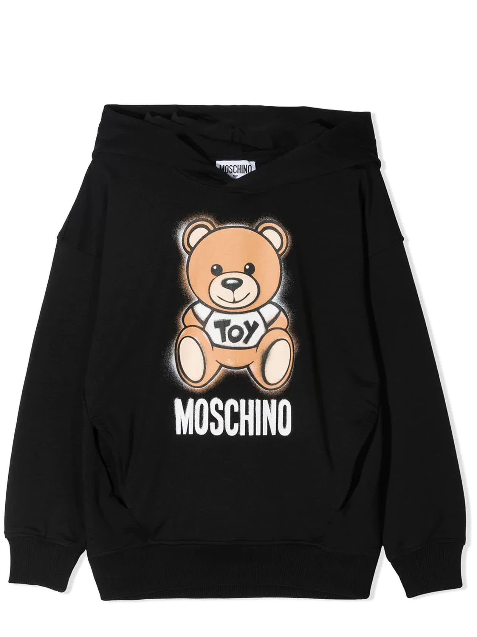 Moschino Kids' Black Stretch Cotton Hoodie In Nero