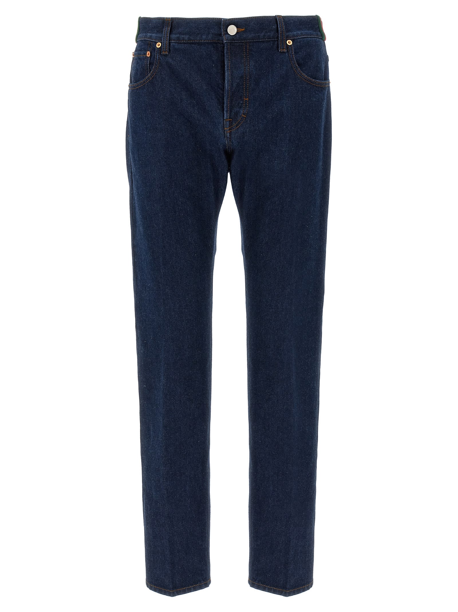 Shop Gucci Web Tape Jeans In Blue