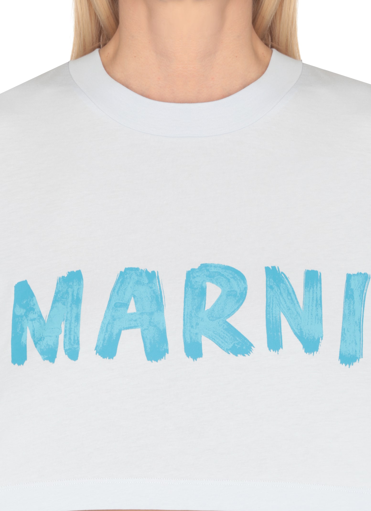 Shop Marni T-shirt With Logo In Light Blue