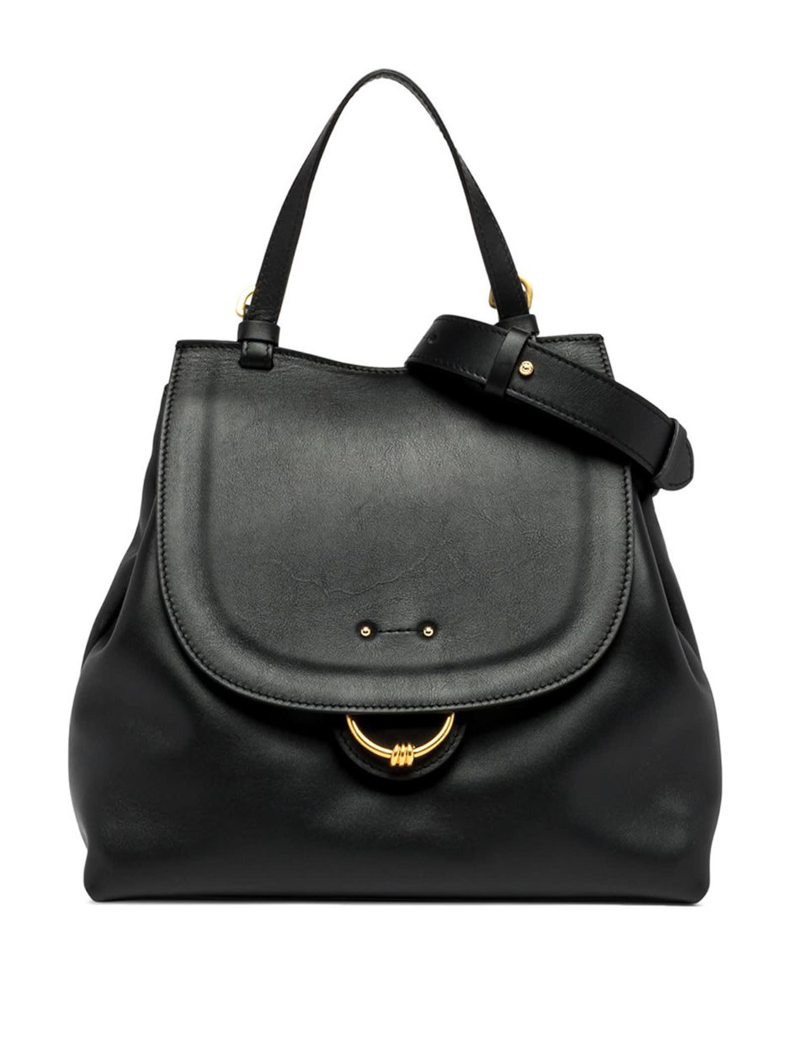 Black Leather Marlene M Handbag