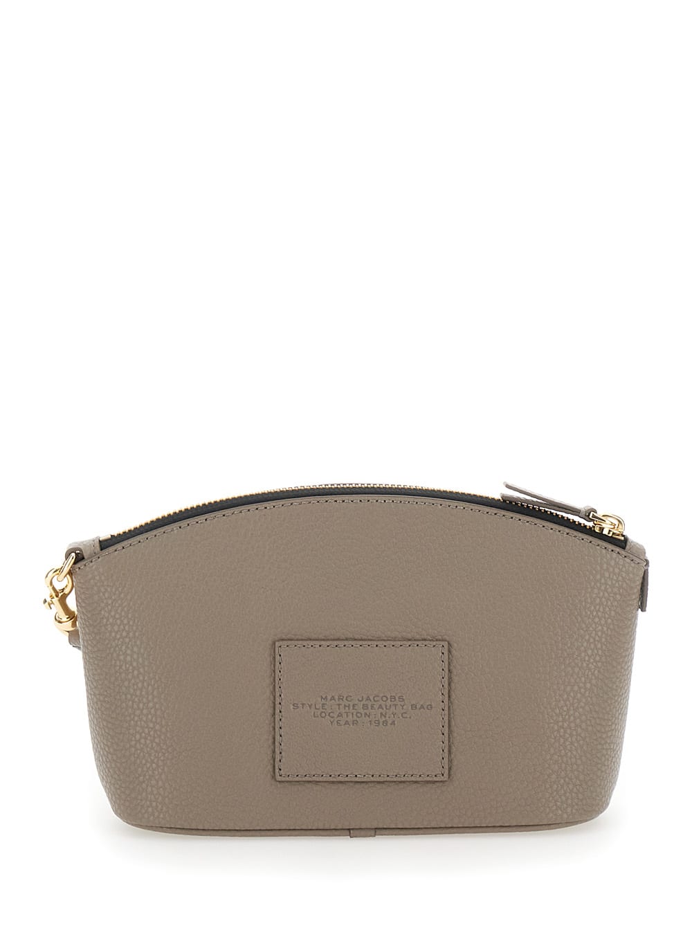 Marc Jacobs The Beauty Bag Grey Clutch Bag With Logo Print On The Front In Leather Woman In Gray