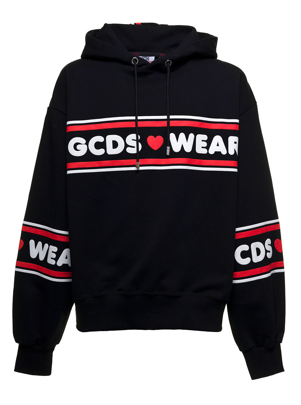 GCDS Cute Tape Black Cotton Hoodie With Logo