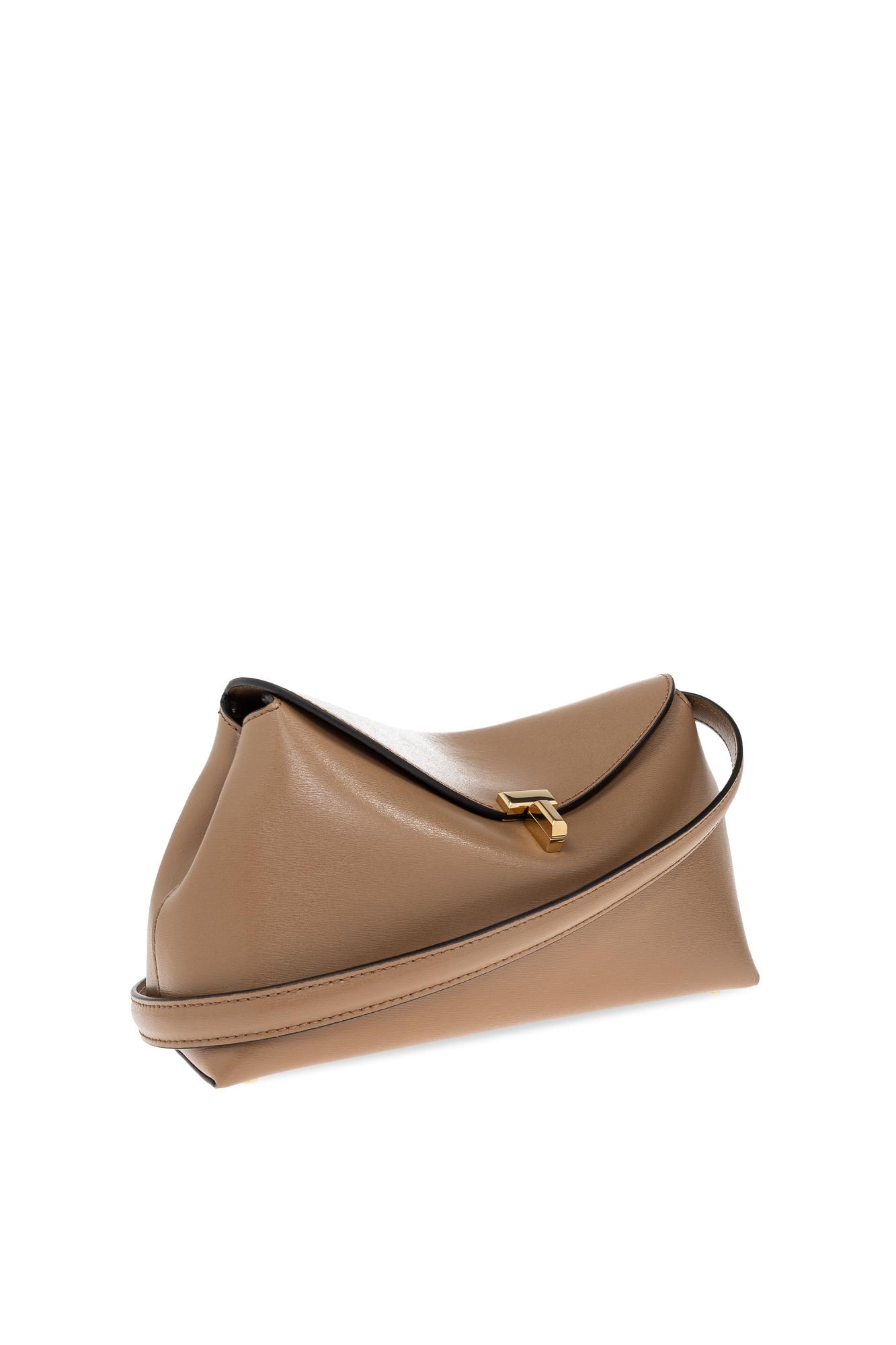 Totême Taupe T-lock Leather Clutch In Brown