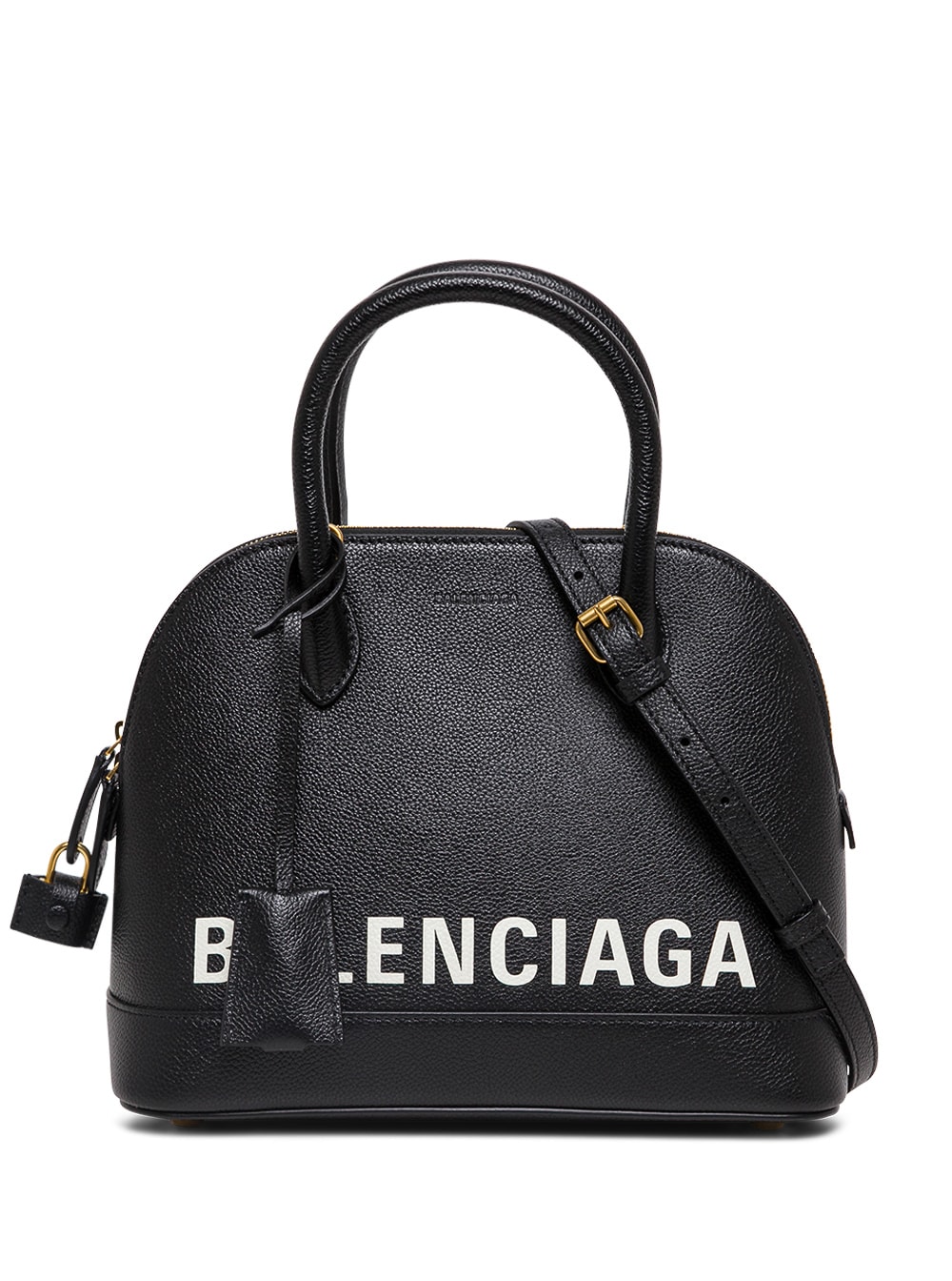 Balenciaga Ville Black Leather Handbag With Logo Print