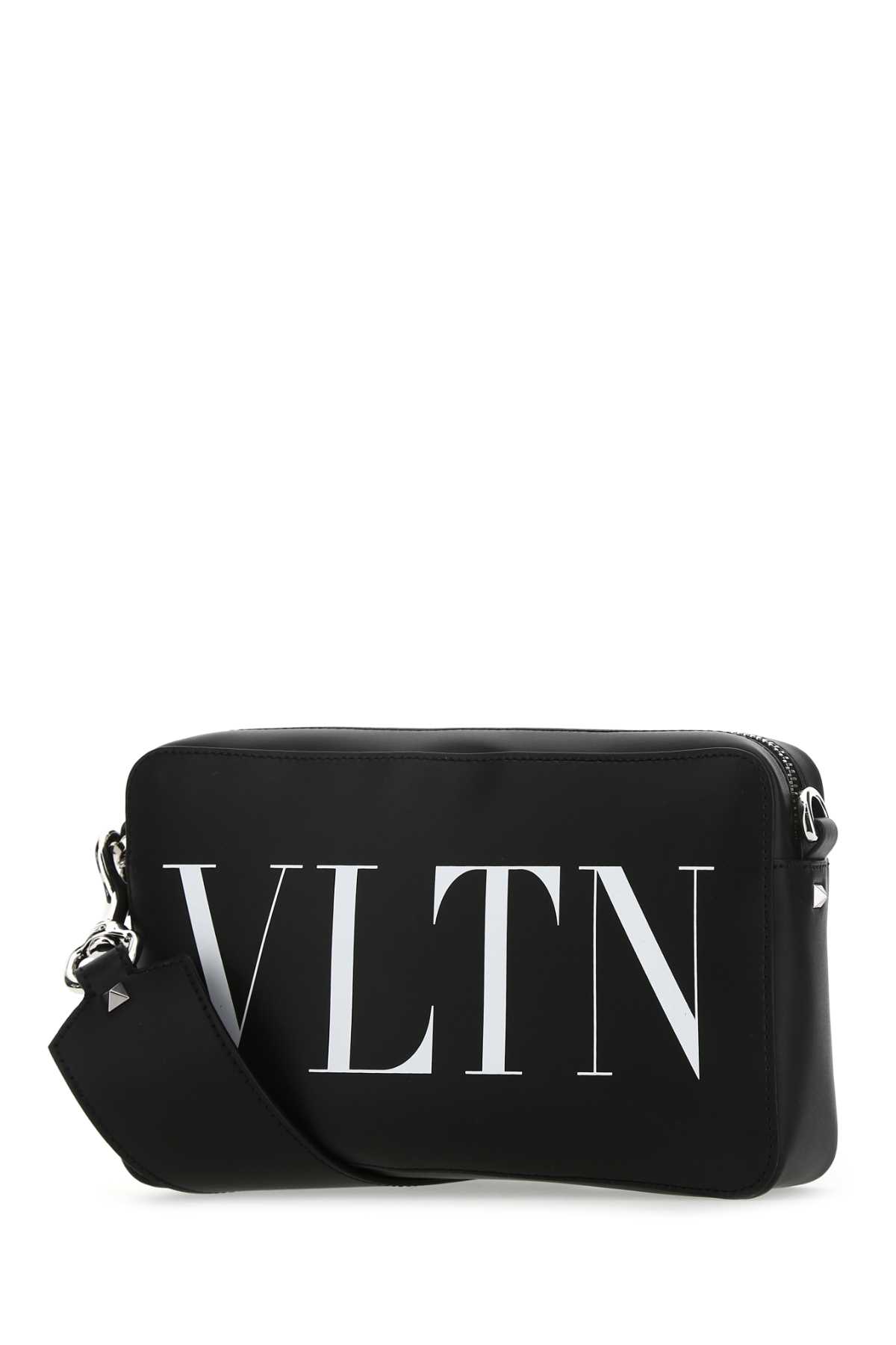 Shop Valentino Black Leather Vltn Crossbody Bag In Nerobianco