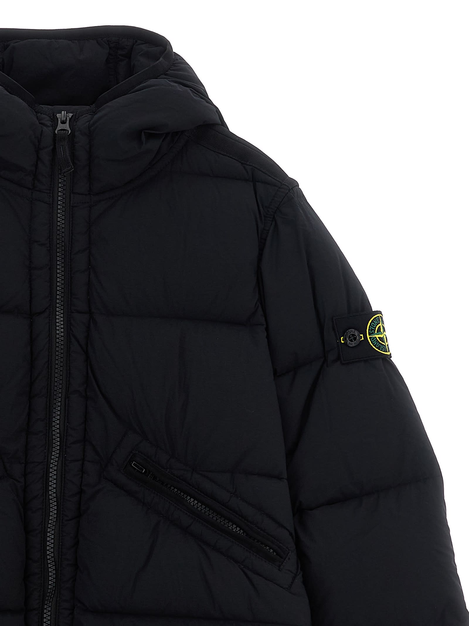 Stone Island Hooded Cotton Jacket In Black