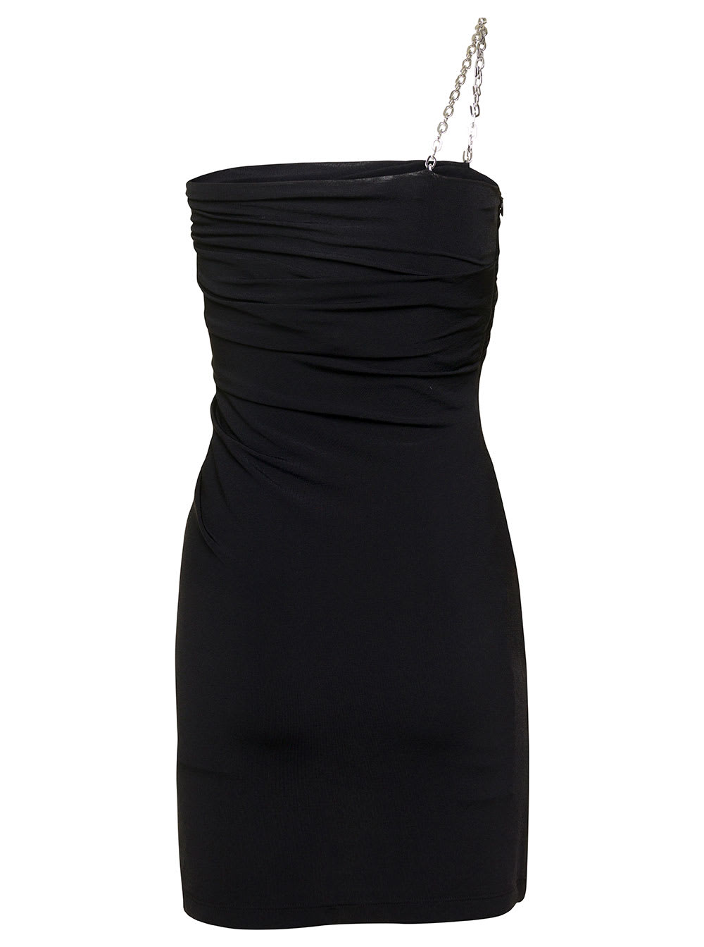 Shop Givenchy Black Strapless Draped Dress With Chain In Polyamide Woman