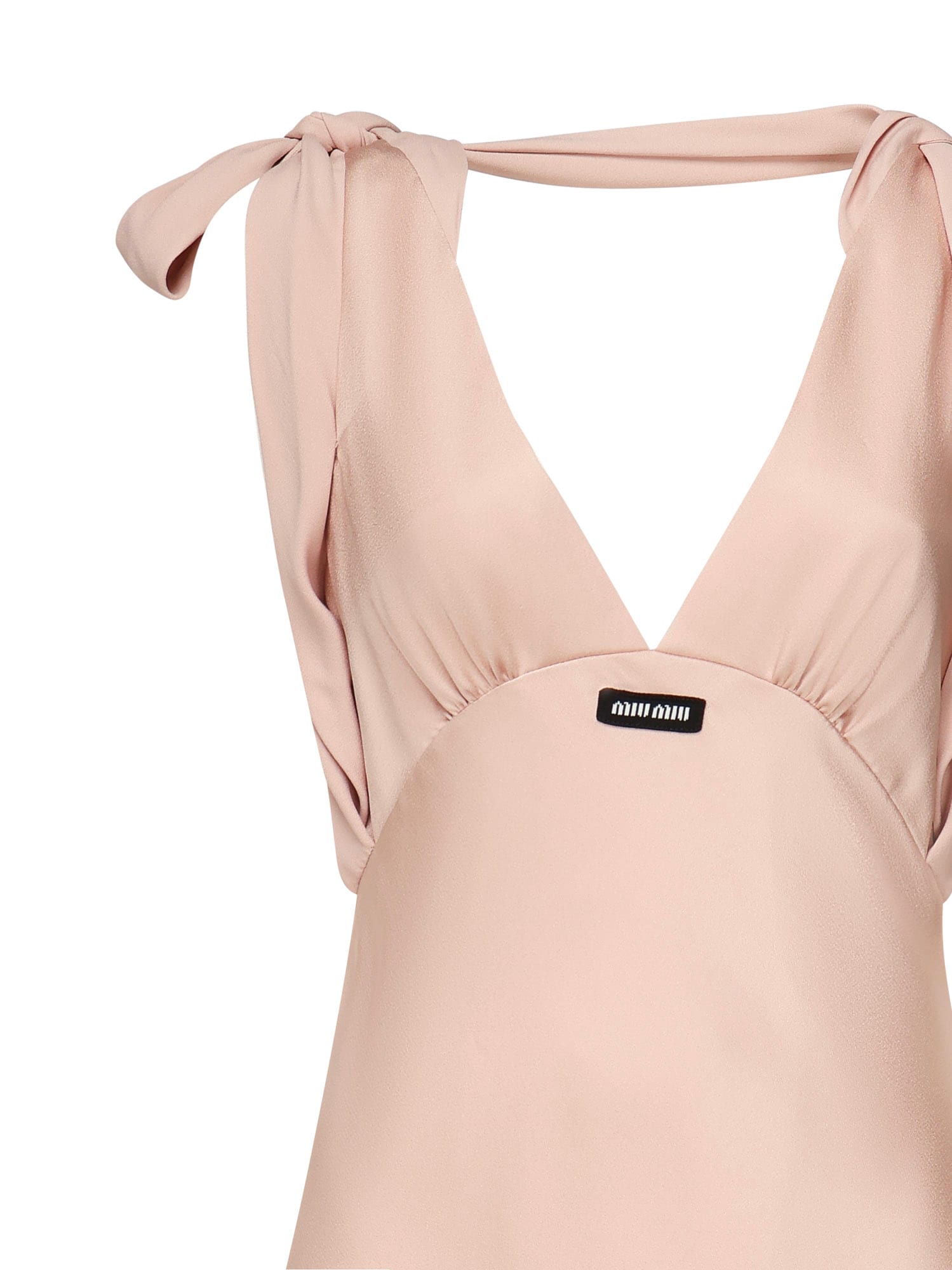 Miu Miu Satin Reverse Bow Draped Maxi Dress In Pink