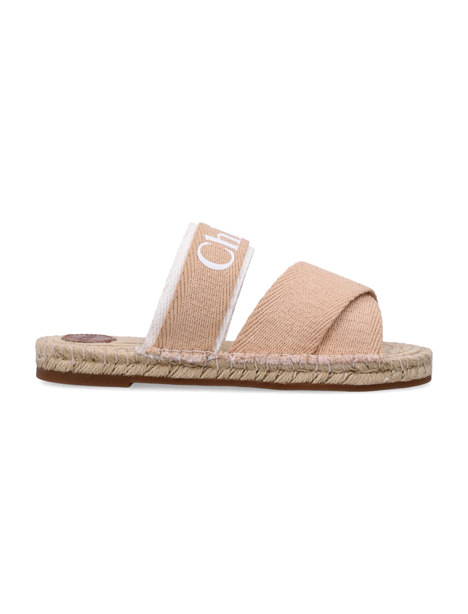 Chloé Kids Logo Canvas Espadrille Slides In Stone