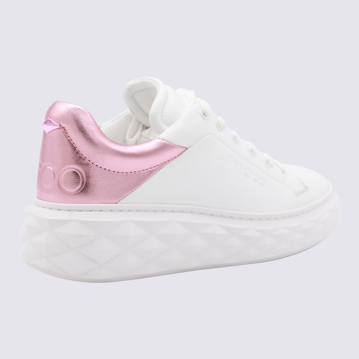 Shop Jimmy Choo White And Pink Sneakers In White/pink Sherbet