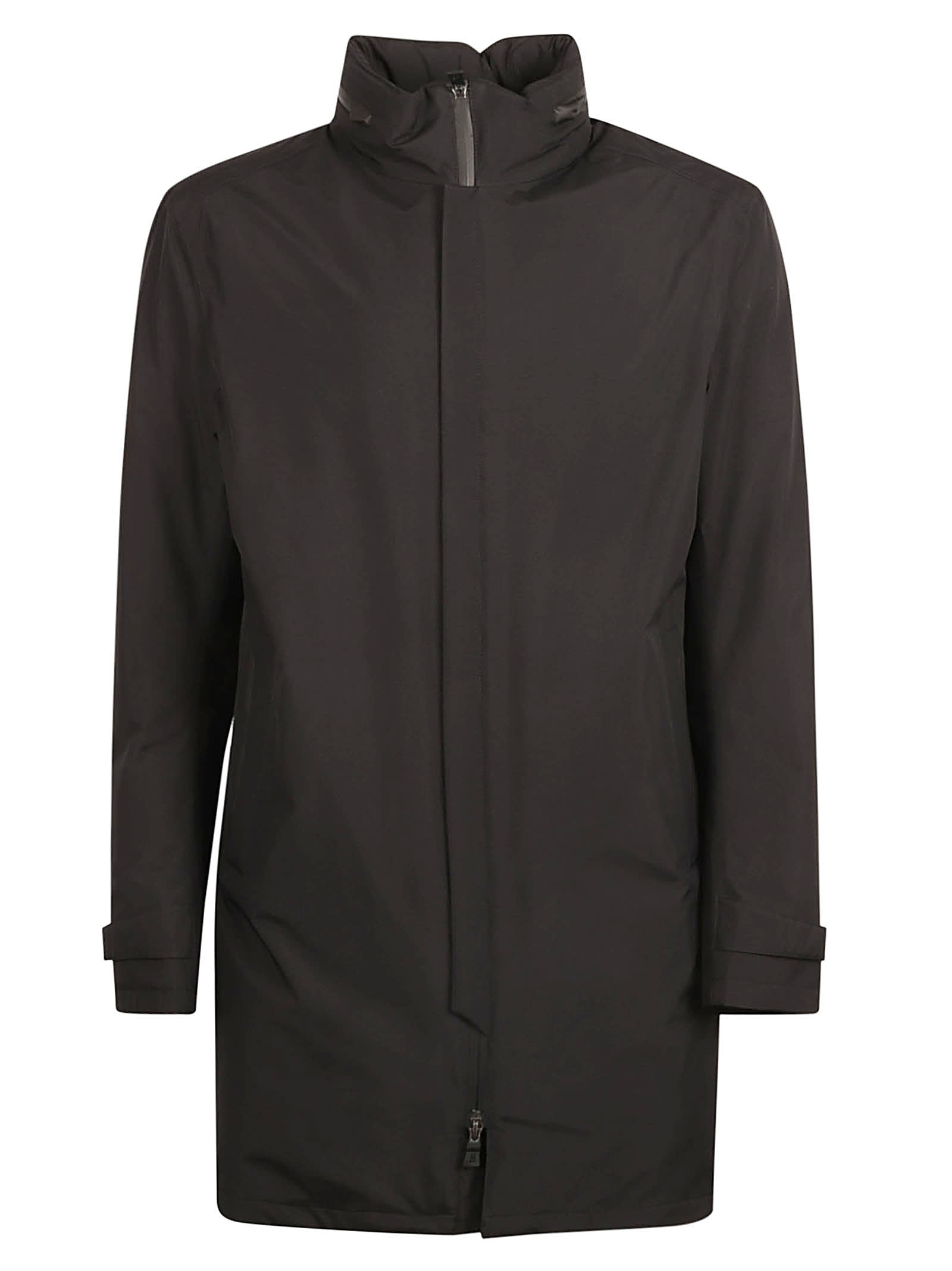 Herno High-neck Plain Zipped Raincoat In Brown