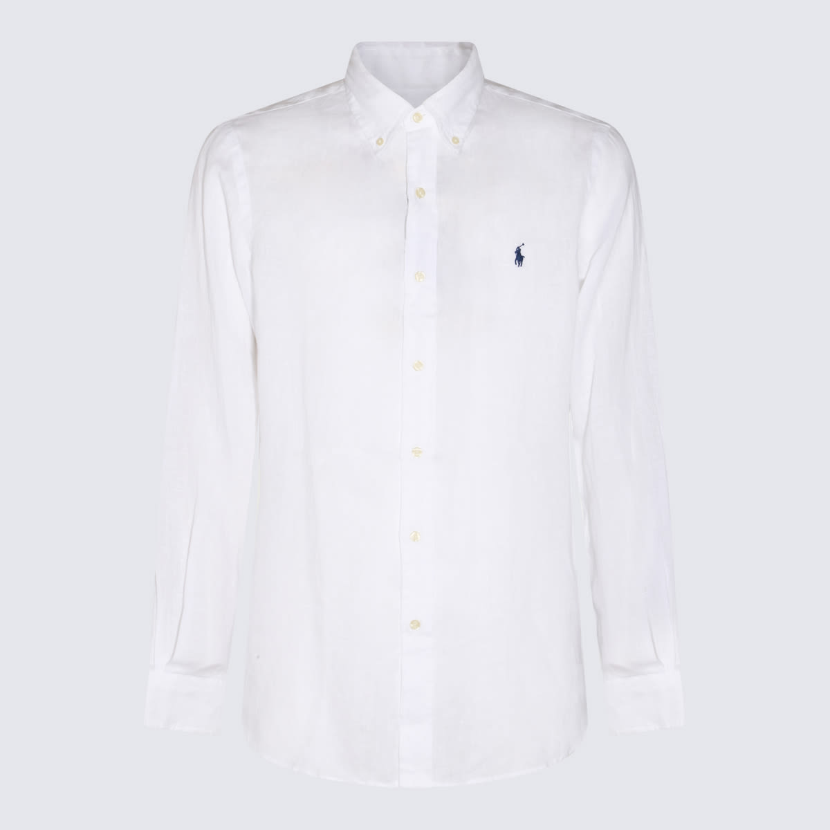 Shop Polo Ralph Lauren White And Blue Linen Shirt