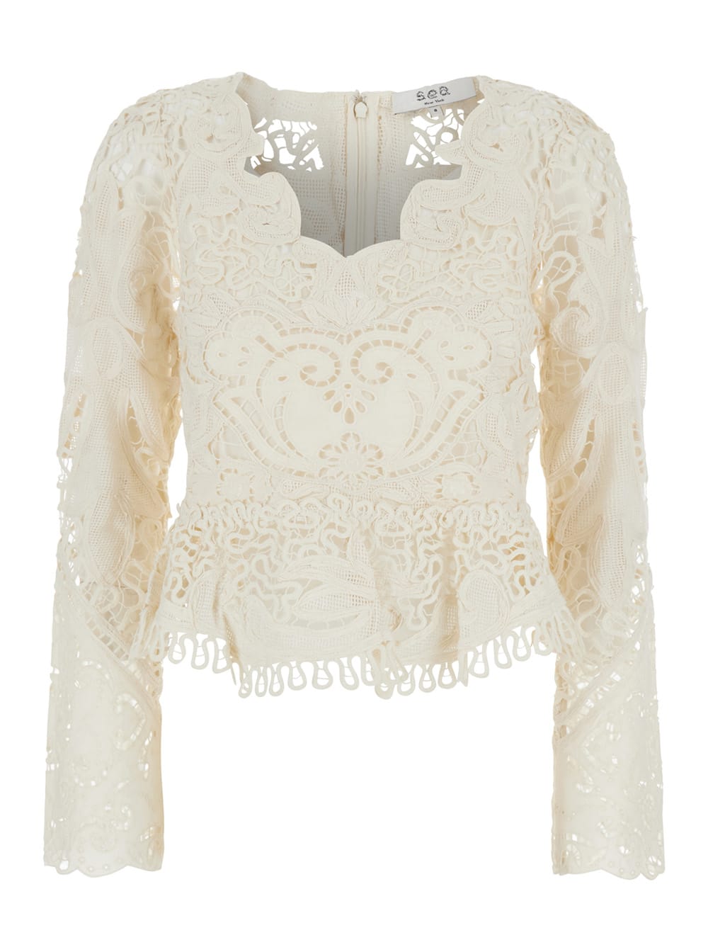 gianna White Top With All-over Lace Embroidery In Cotton Woman