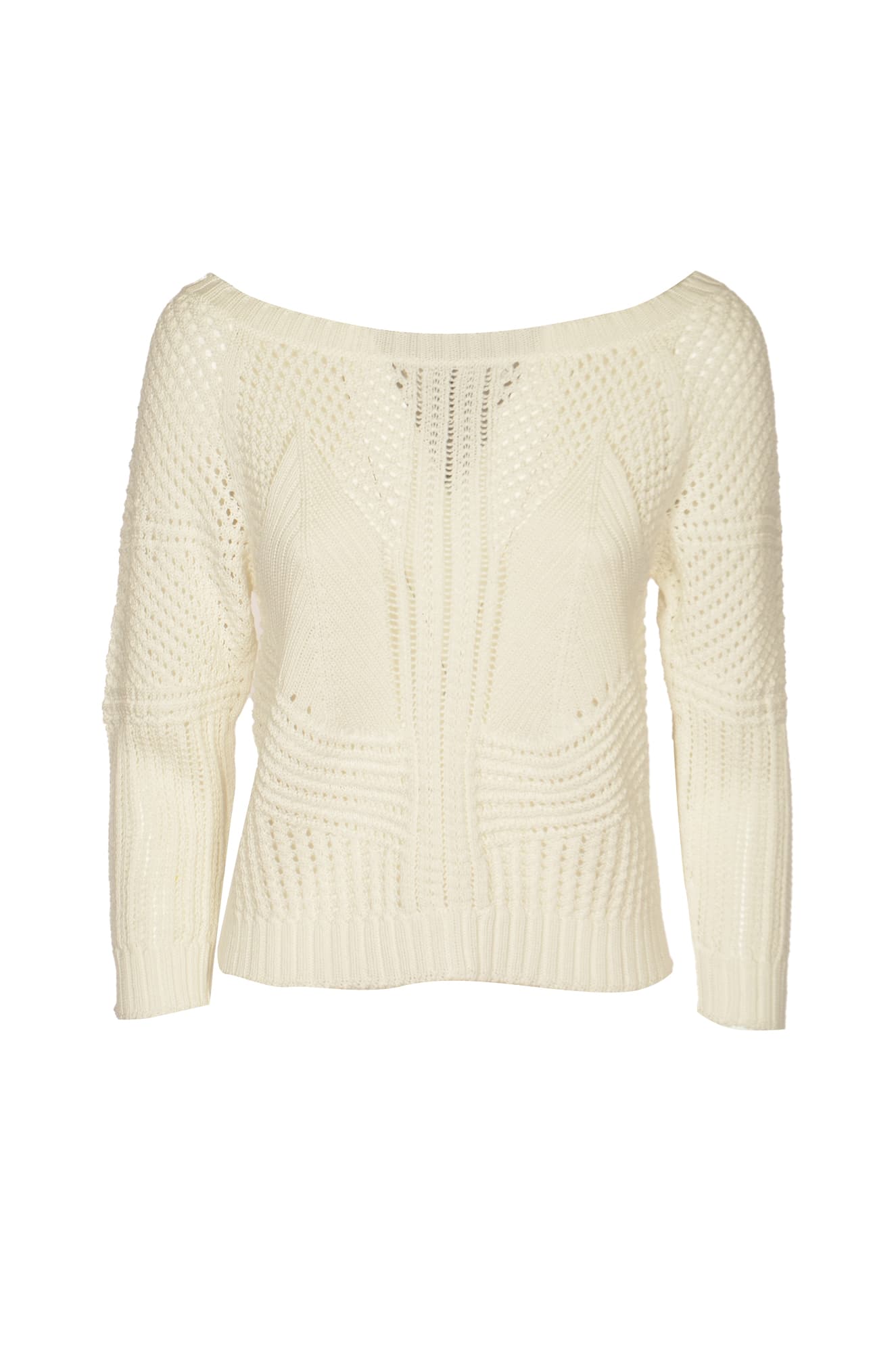 Shop Alberta Ferretti Wide Neck Perforated Ribbed Top In White