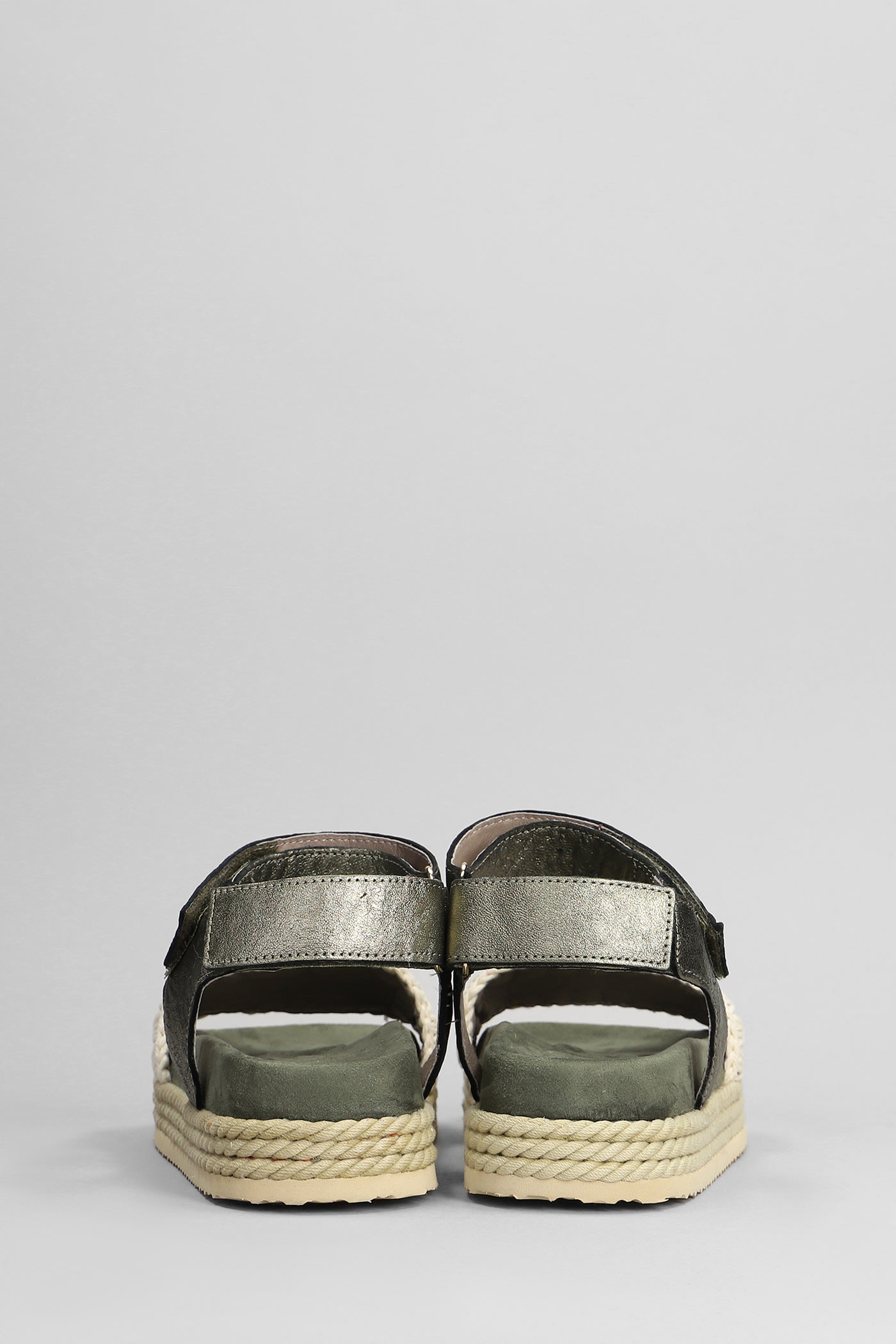 Shop Mou Rope Bio Sandal Flats In Green Suede And Leather